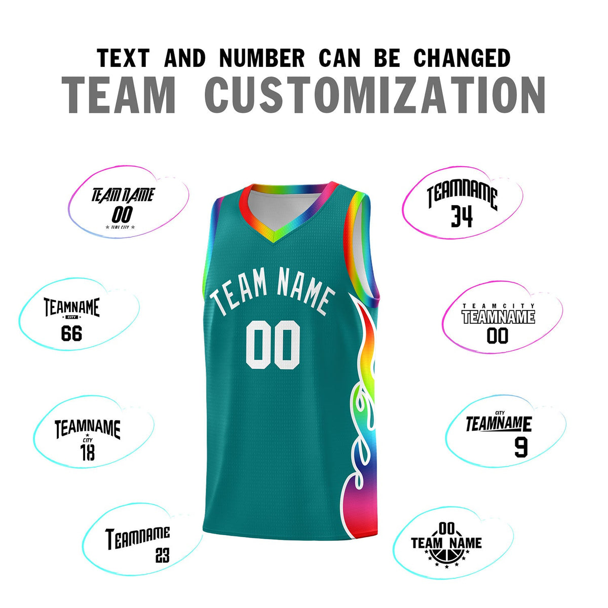 Custom Aqua Side Flame Pattern Fashion Sports Uniform Basketball Jersey