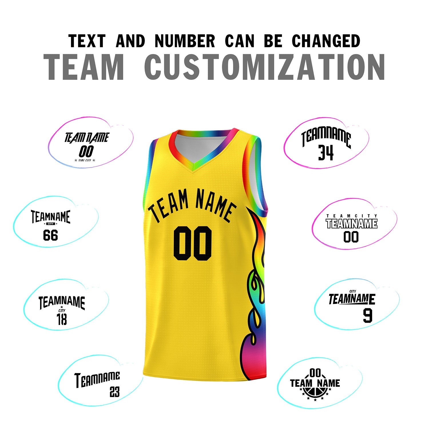 Custom Gold Side Flame Pattern Fashion Sports Uniform Basketball Jersey