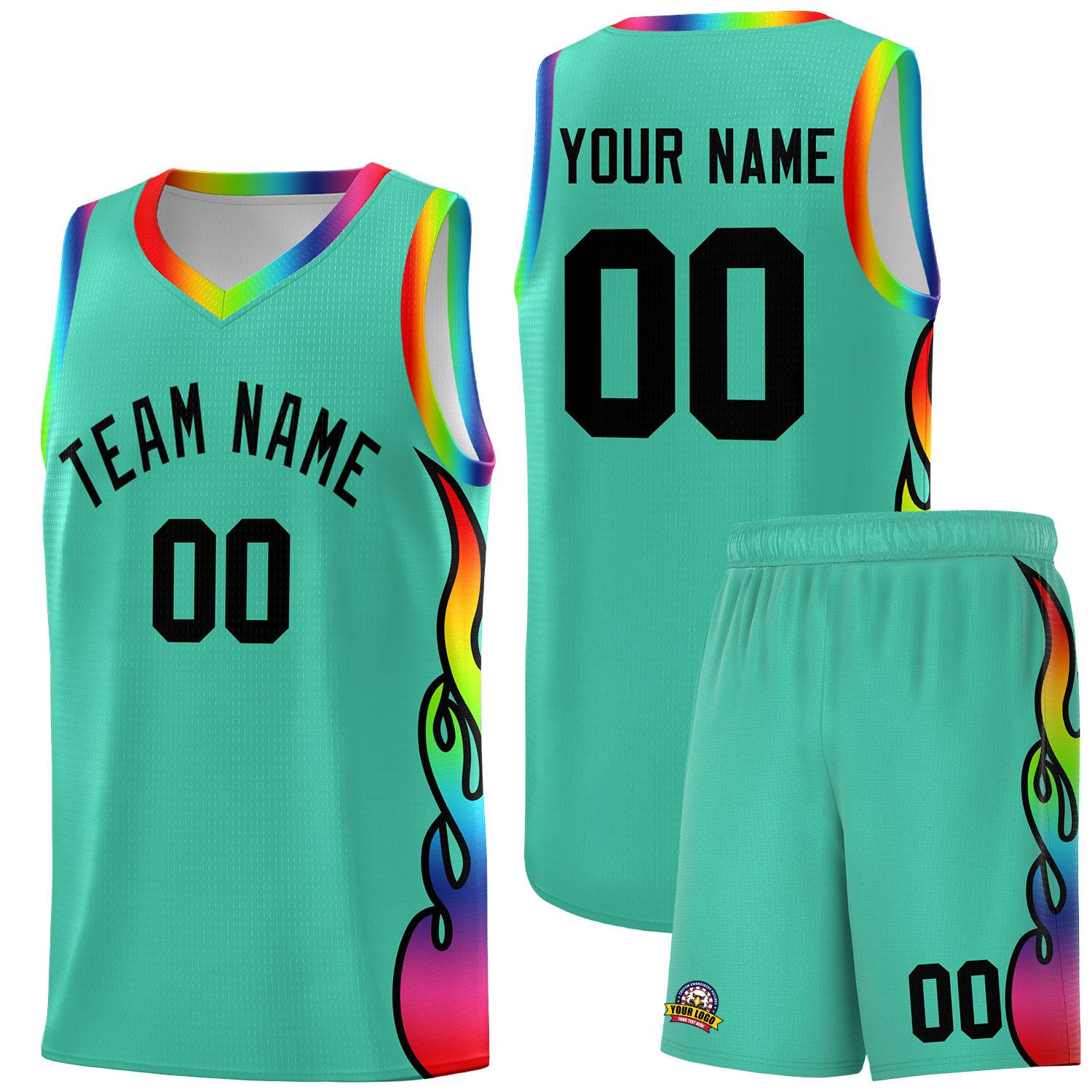 Custom Bright Green Side Flame Pattern Fashion Sports Uniform Basketball Jersey