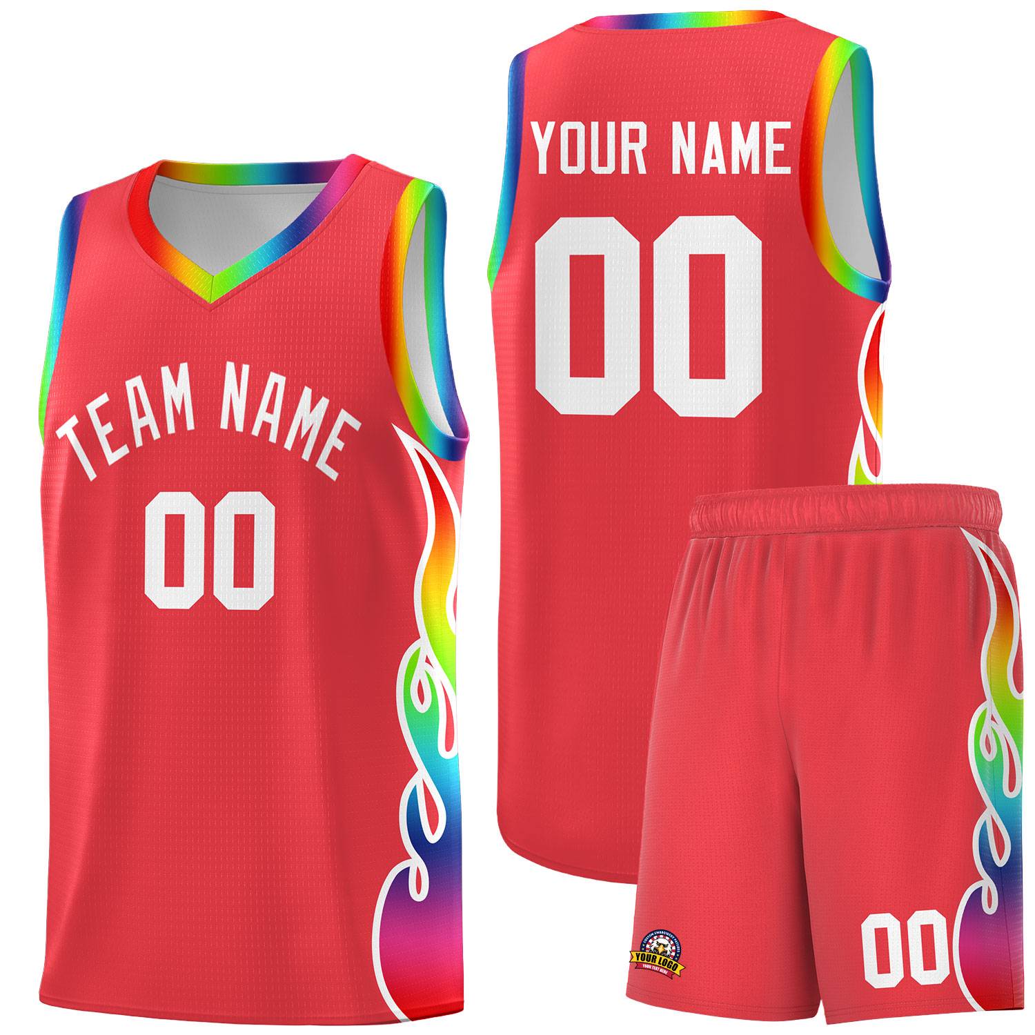 Custom Light Red Side Flame Pattern Fashion Sports Uniform Basketball Jersey