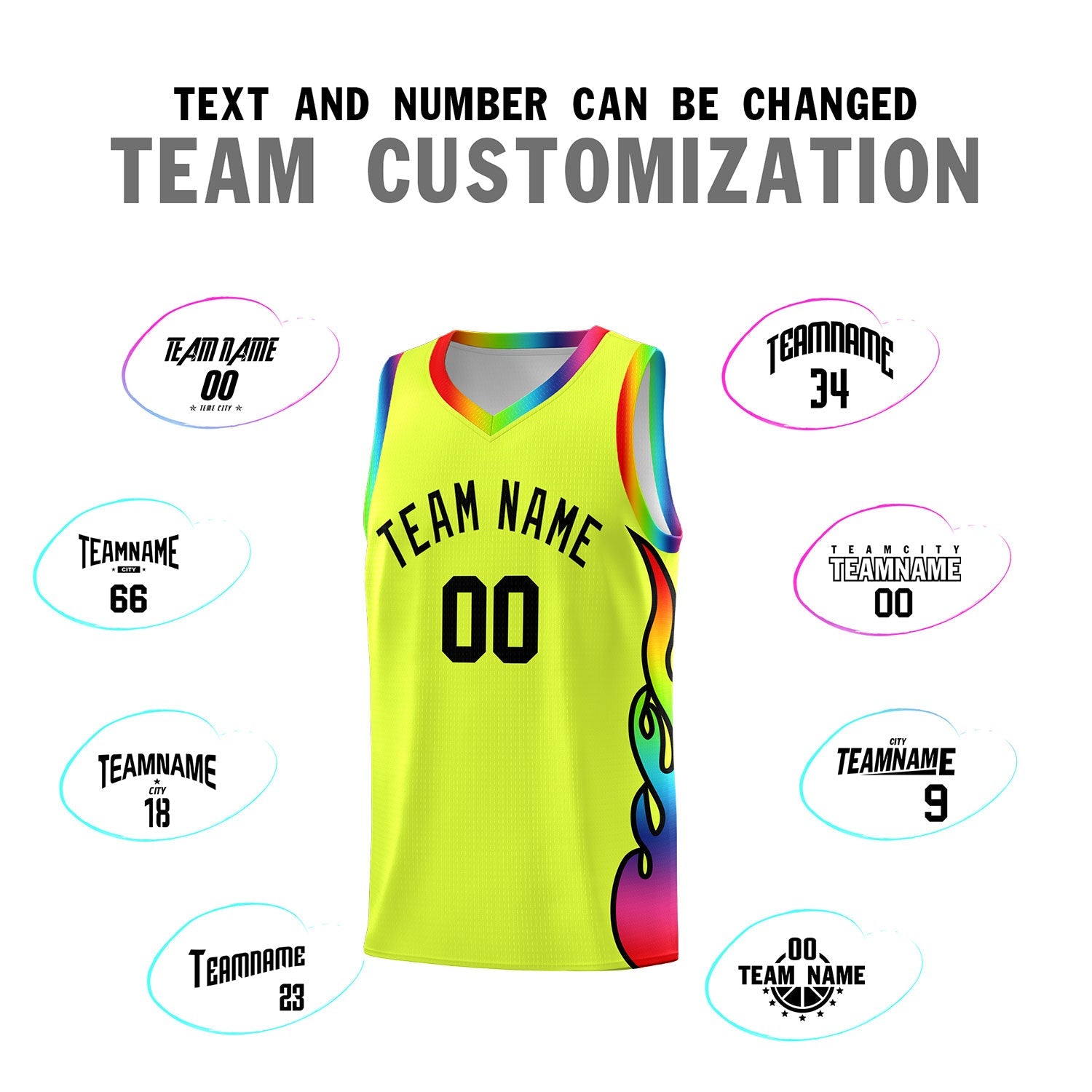 Custom Fluorescent Green Side Flame Pattern Fashion Sports Uniform Basketball Jersey