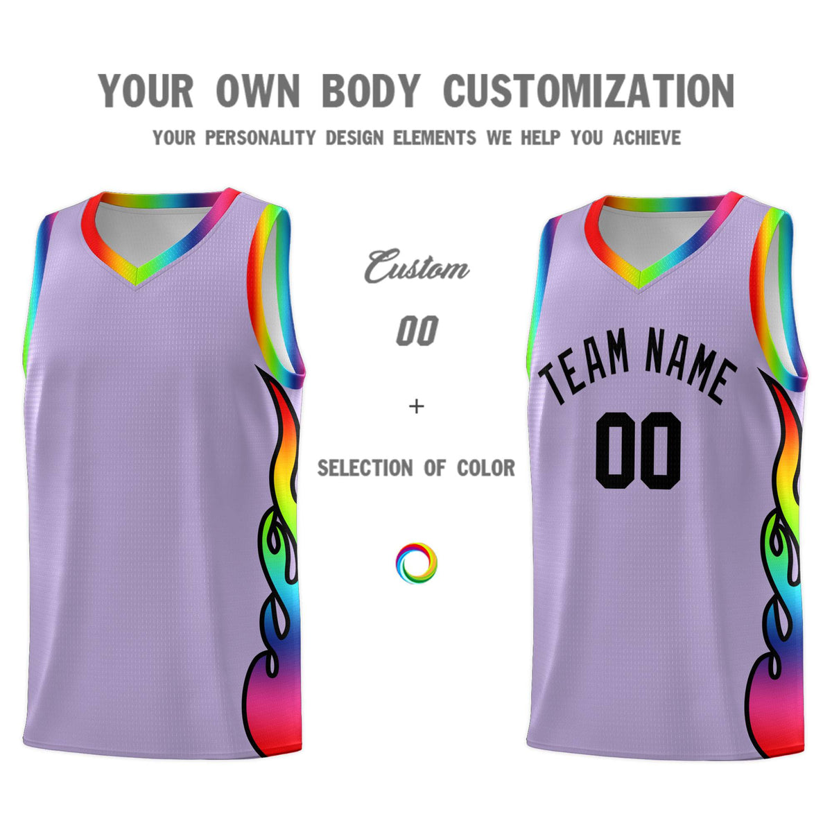 Custom Light Purple Side Flame Pattern Fashion Sports Uniform Basketball Jersey