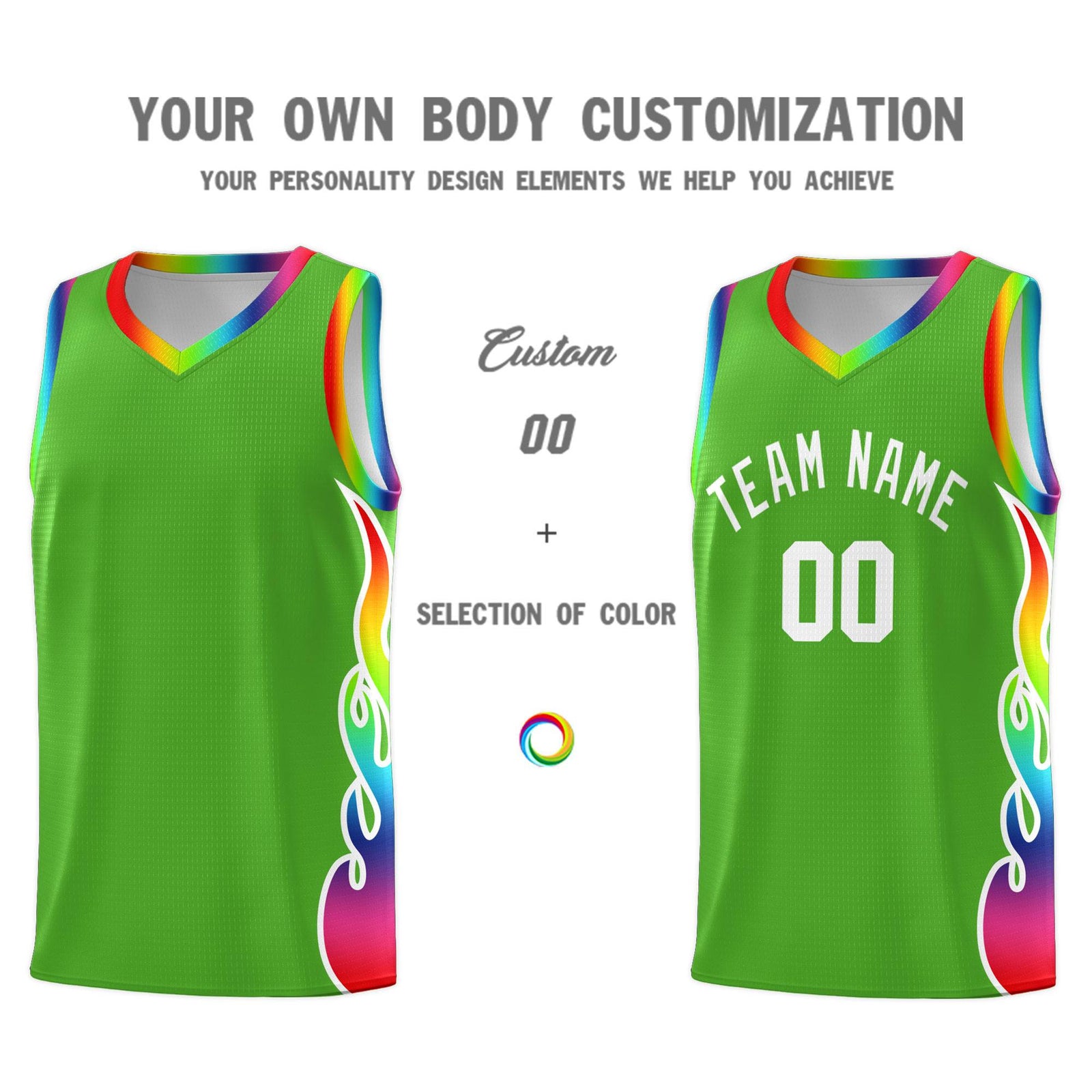 Custom Neon Green Side Flame Pattern Fashion Sports Uniform Basketball Jersey