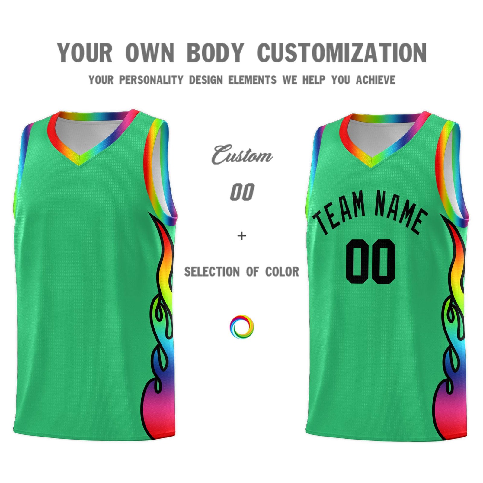 Custom Kelly Green Side Flame Pattern Fashion Sports Uniform Basketball Jersey
