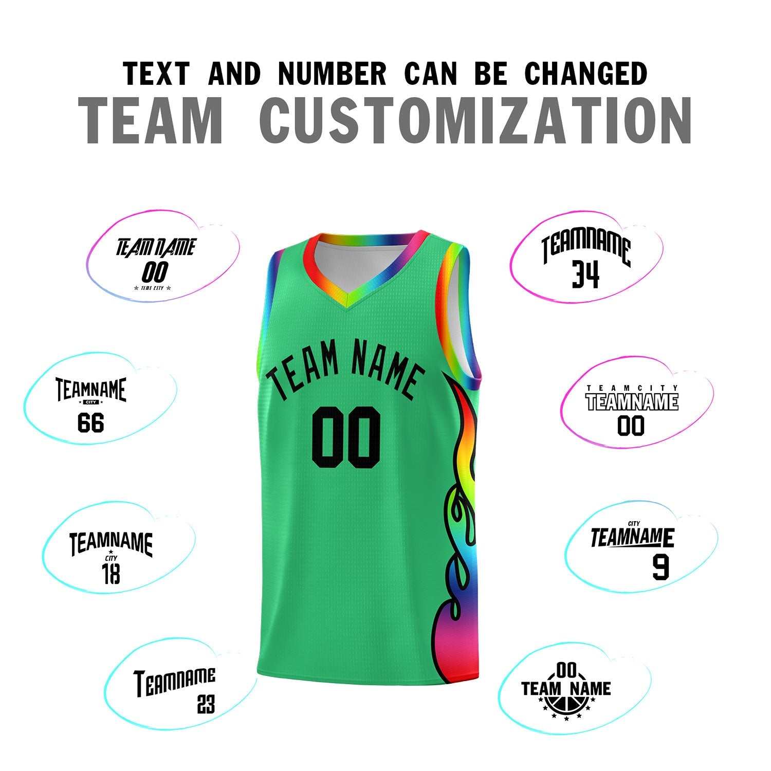 Custom Kelly Green Side Flame Pattern Fashion Sports Uniform Basketball Jersey