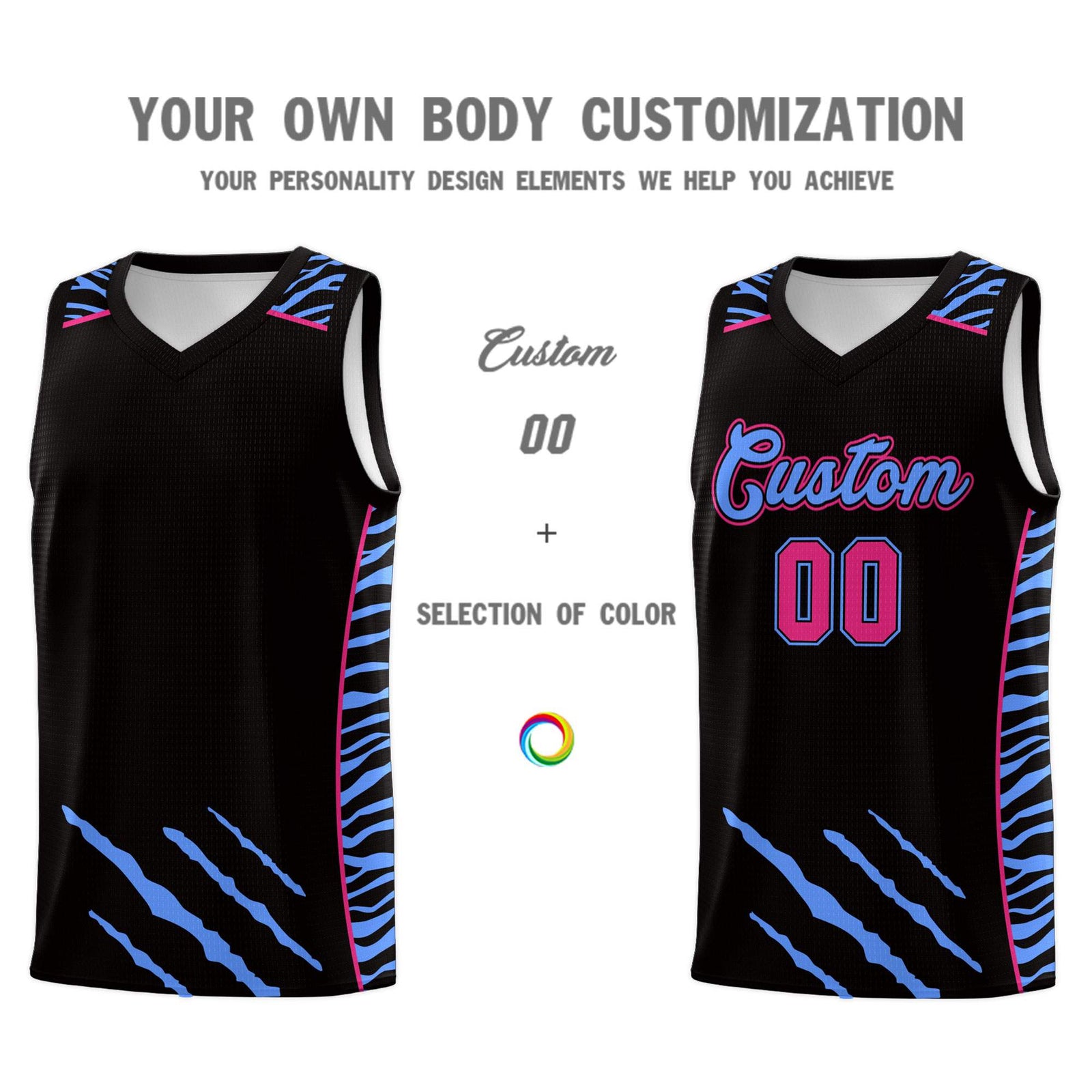 Custom Black Personalized Tiger Claw Pattern Sports Uniform Basketball Jersey