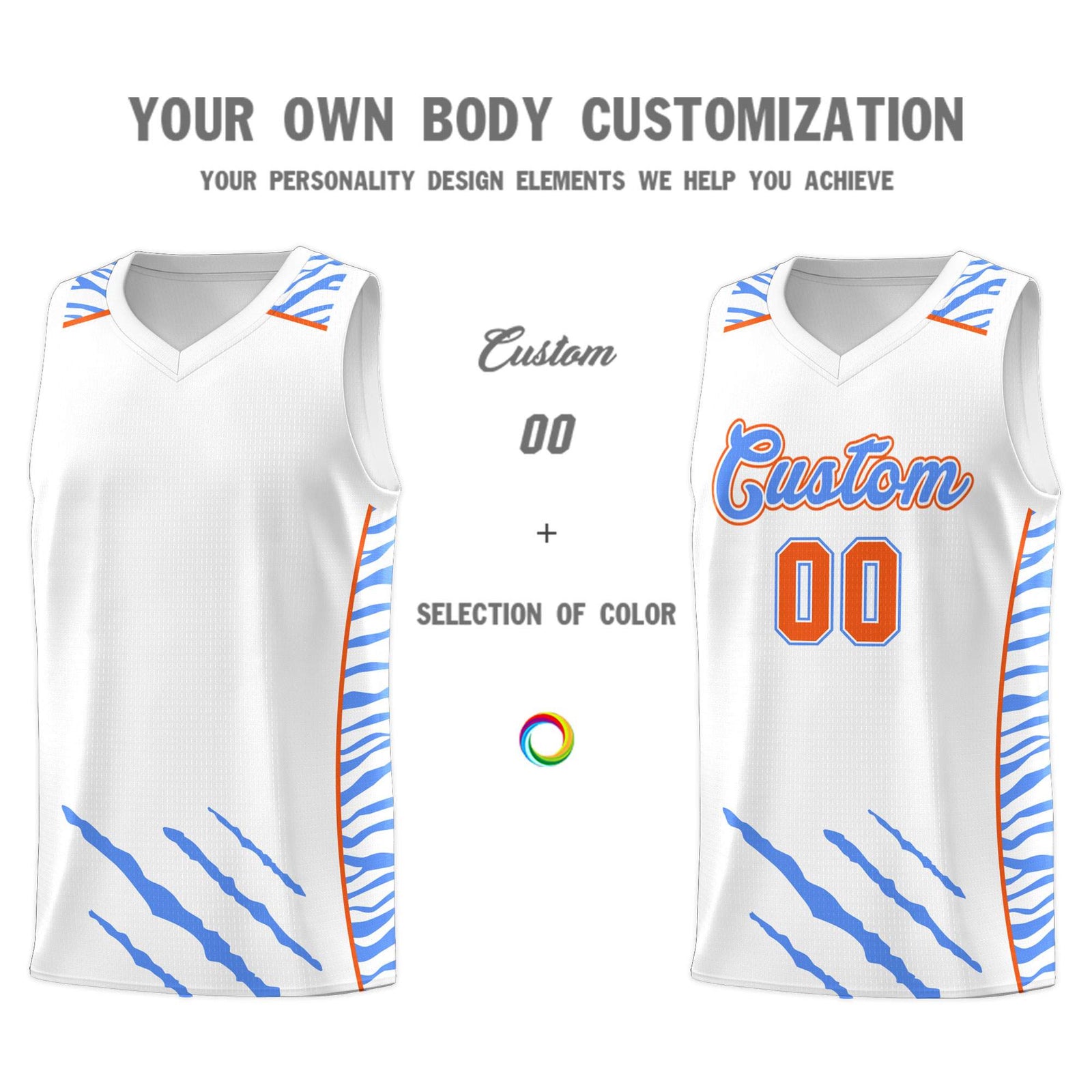 Custom White Personalized Tiger Claw Pattern Sports Uniform Basketball Jersey