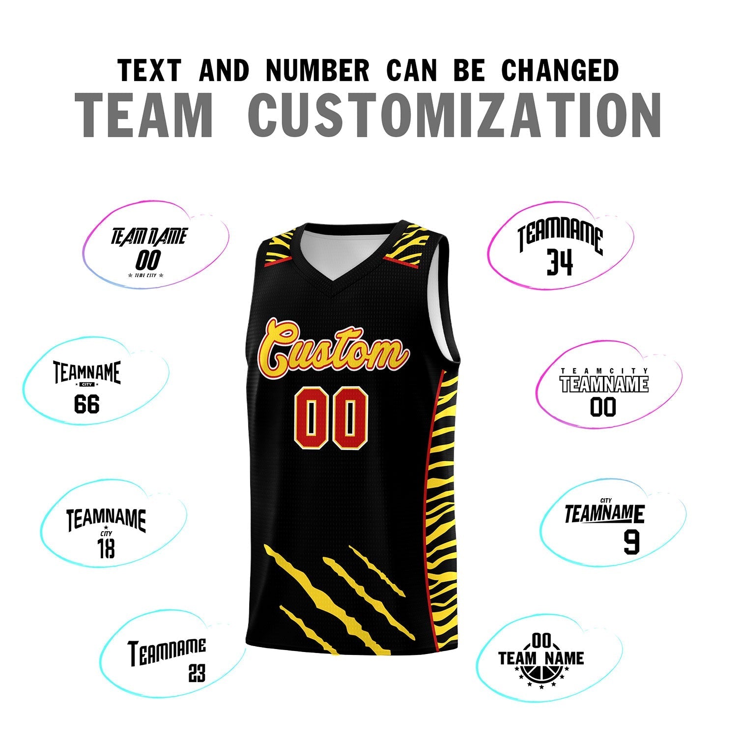 Custom Black Personalized Tiger Claw Pattern Sports Uniform Basketball Jersey
