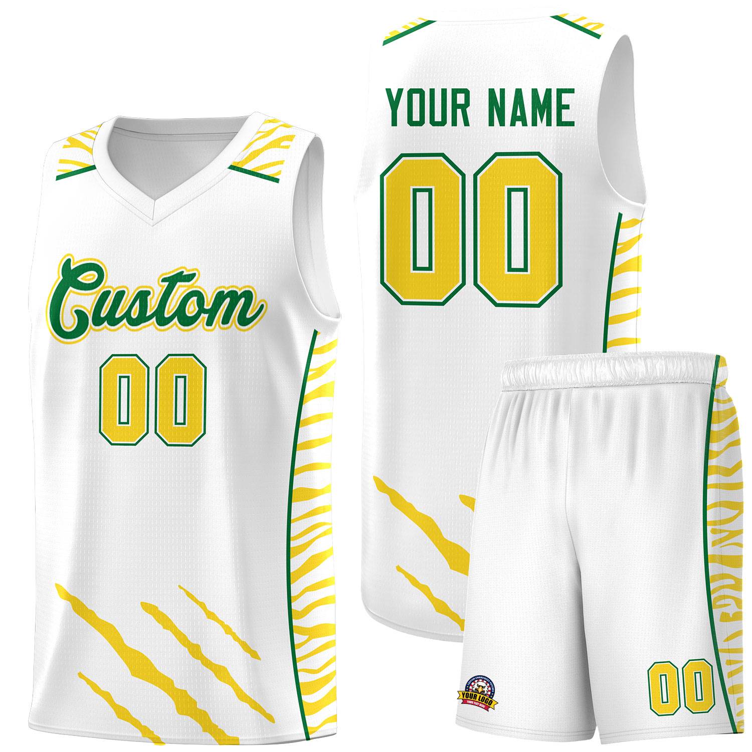 Custom White Personalized Tiger Claw Pattern Sports Uniform Basketball Jersey