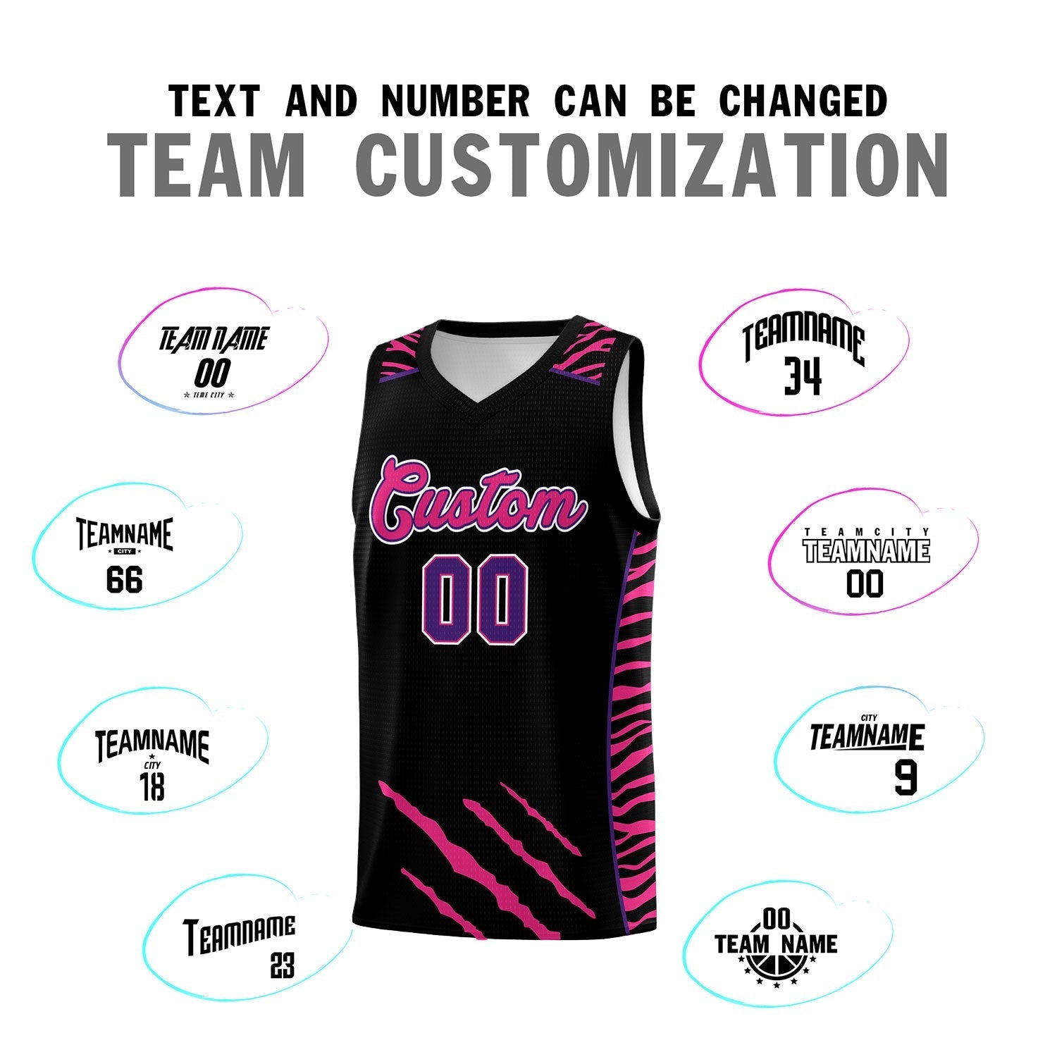 Custom Black Personalized Tiger Claw Pattern Sports Uniform Basketball Jersey