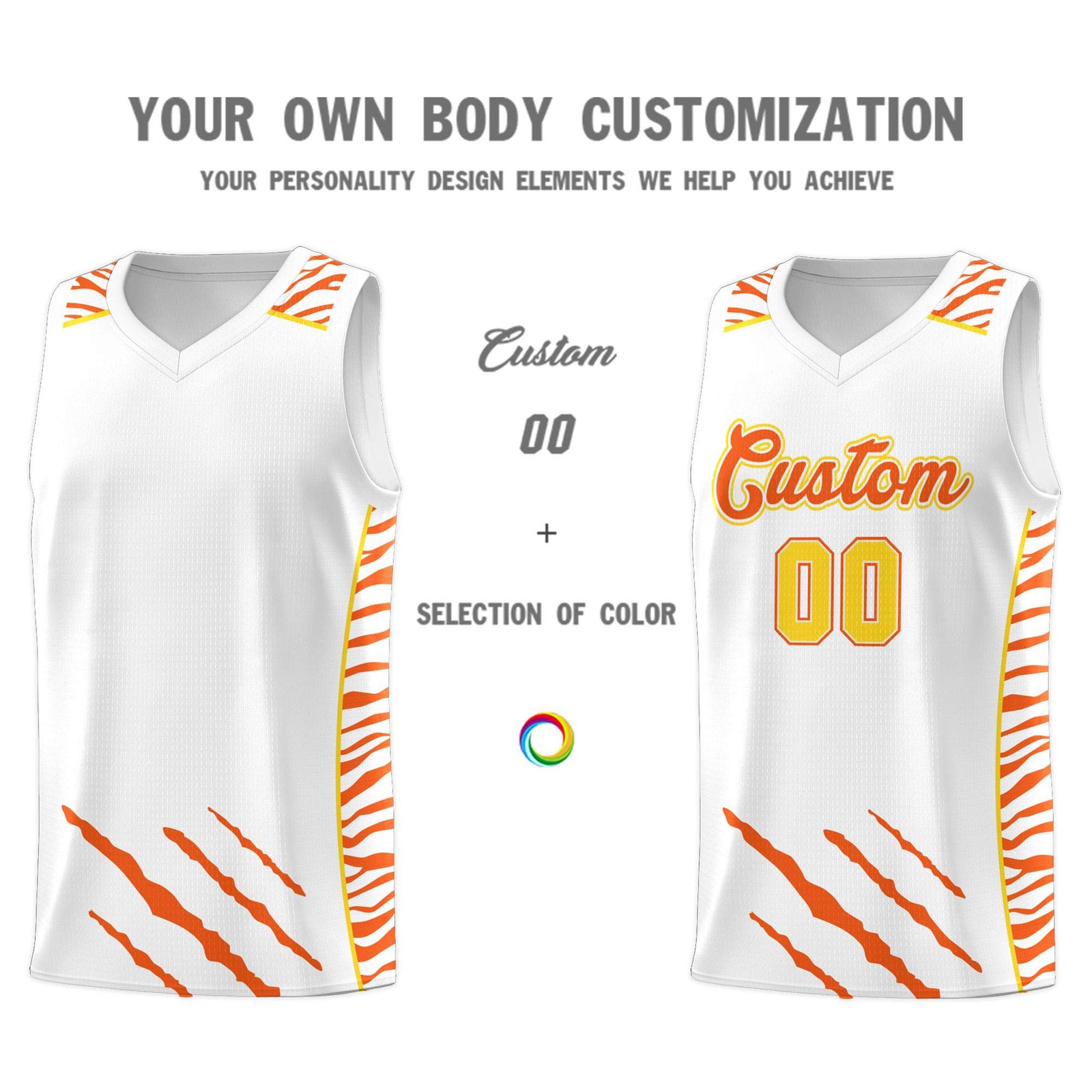 Custom White Personalized Tiger Claw Pattern Sports Uniform Basketball Jersey