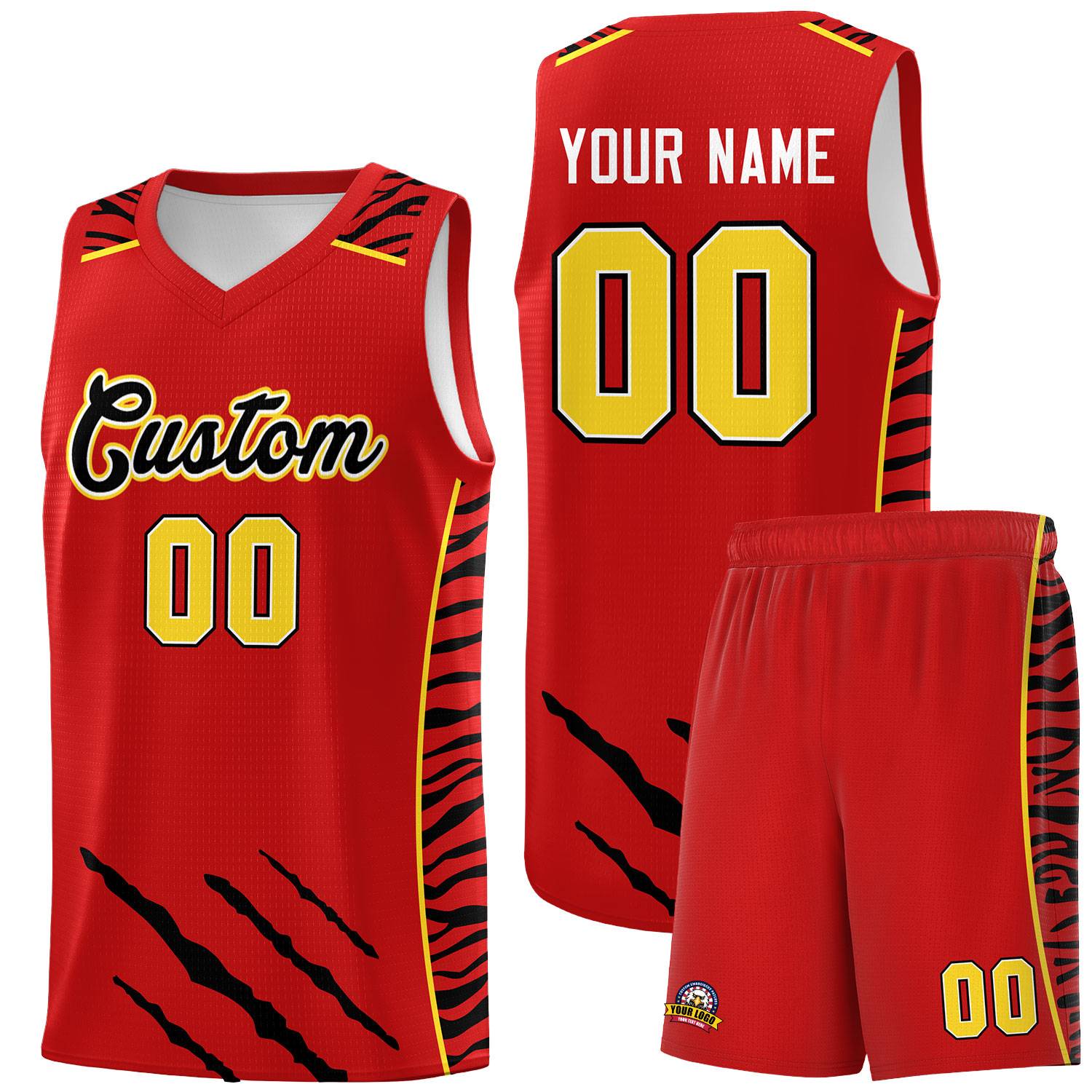 Custom Red Personalized Tiger Claw Pattern Sports Uniform Basketball Jersey