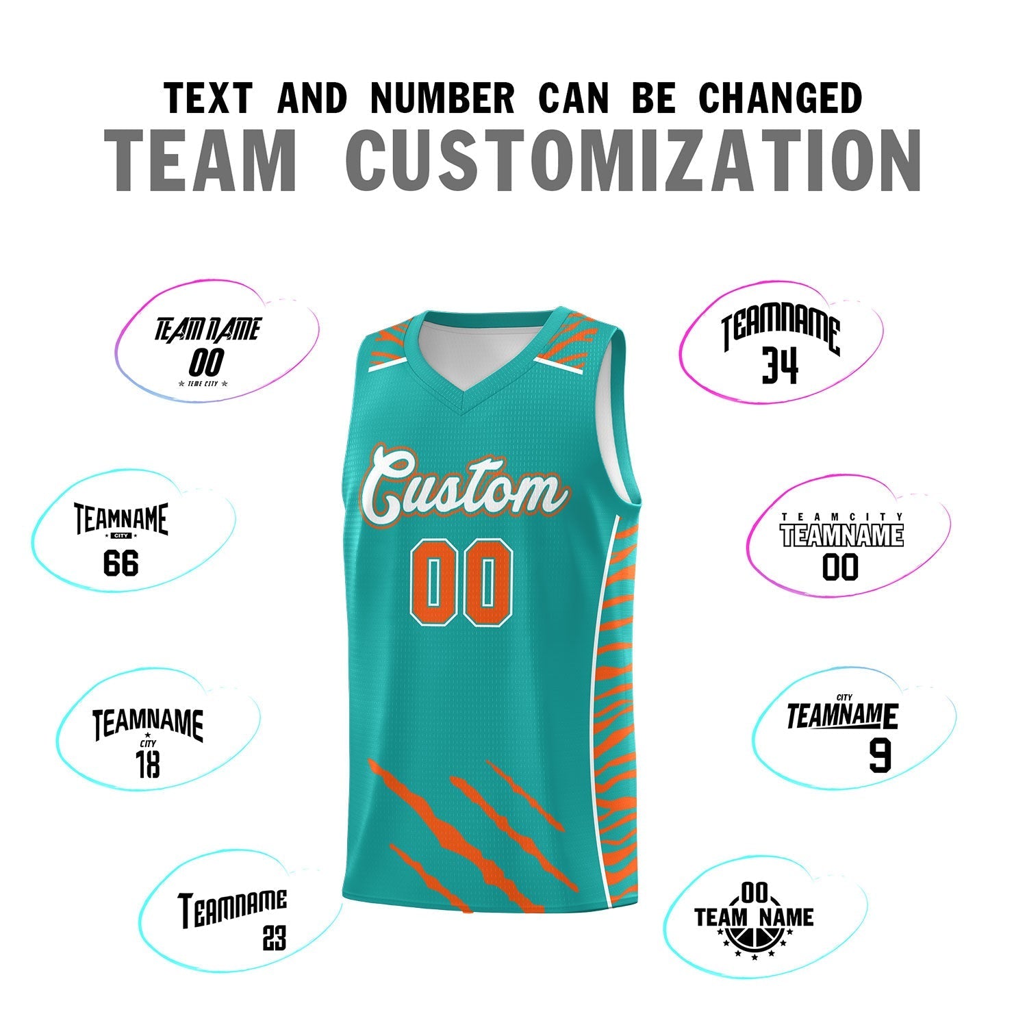 Custom Aqua Personalized Tiger Claw Pattern Sports Uniform Basketball Jersey