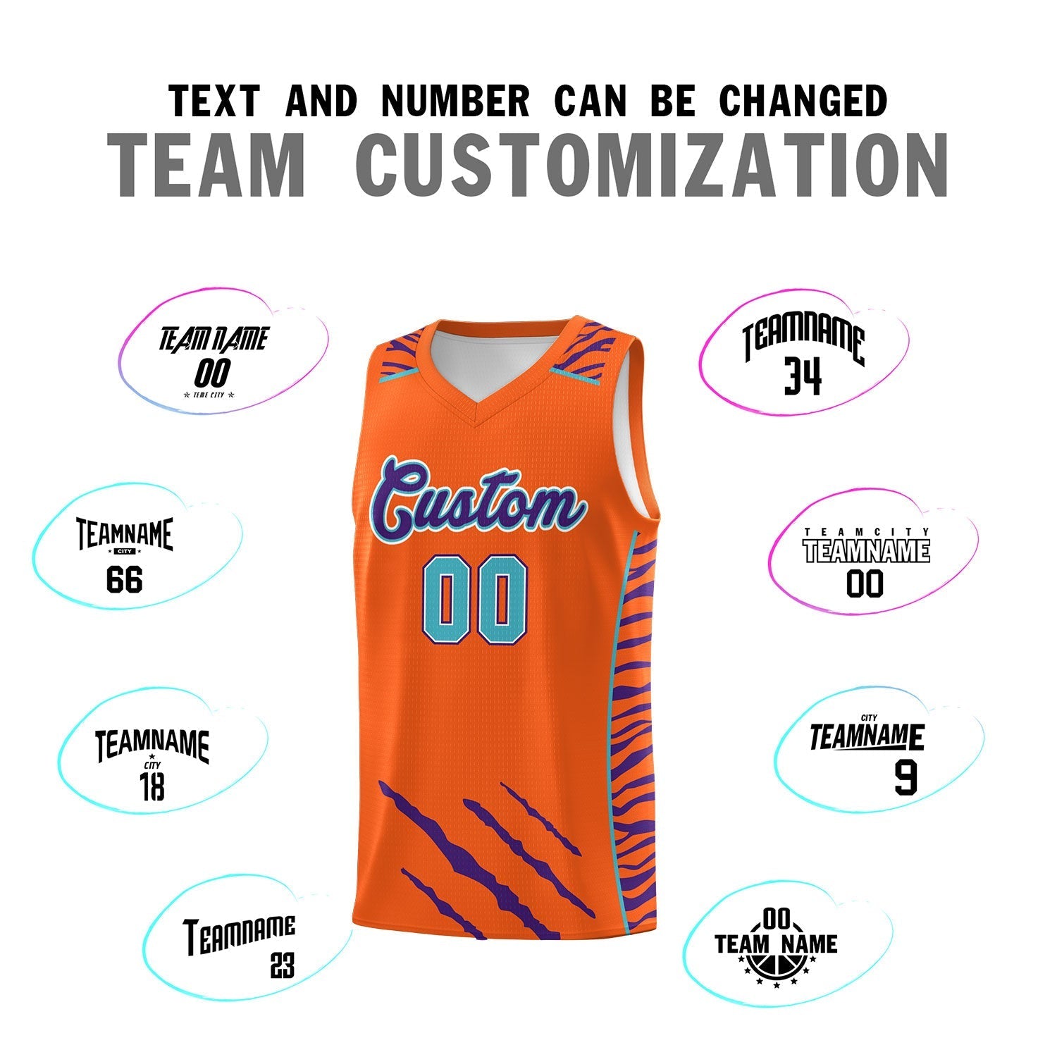 Custom Orange Personalized Tiger Claw Pattern Sports Uniform Basketball Jersey
