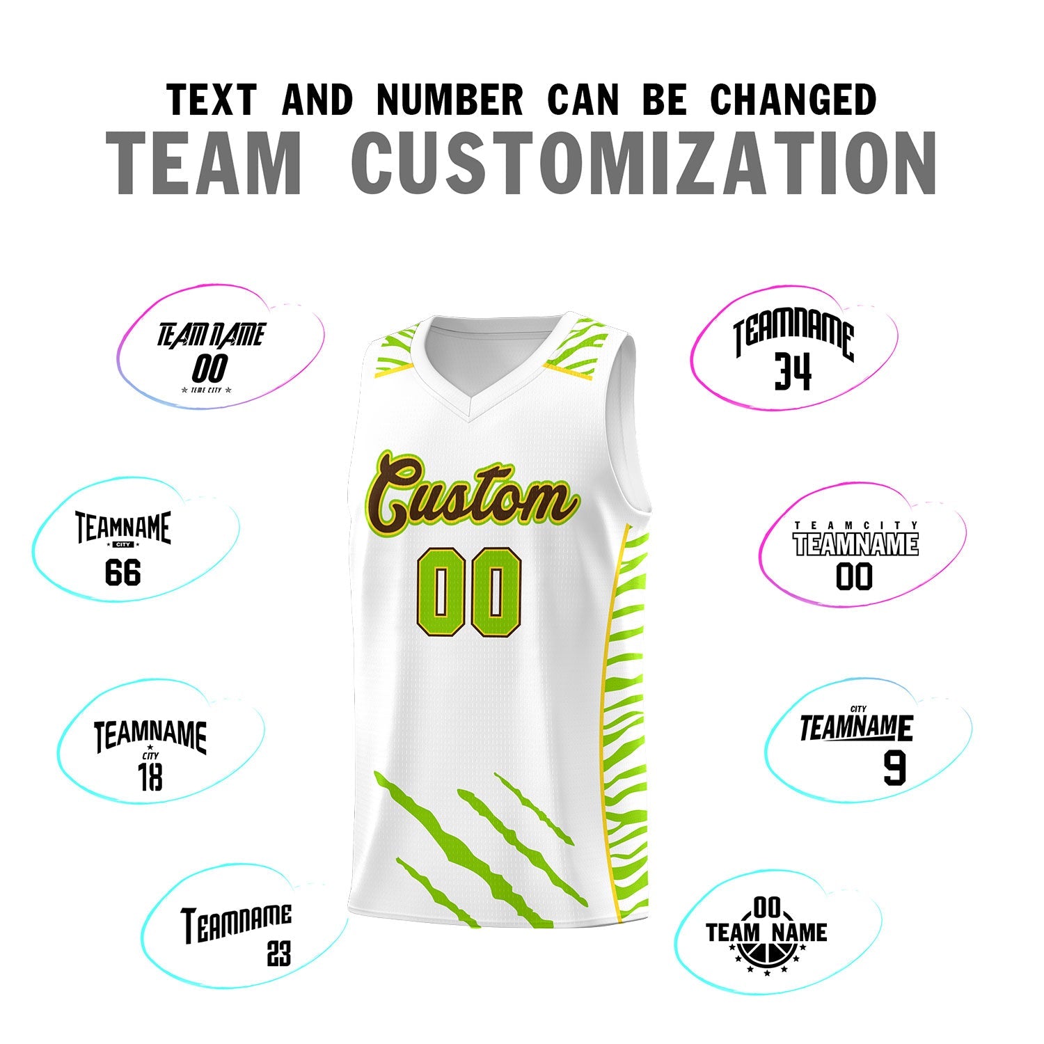 Custom White Personalized Tiger Claw Pattern Sports Uniform Basketball Jersey
