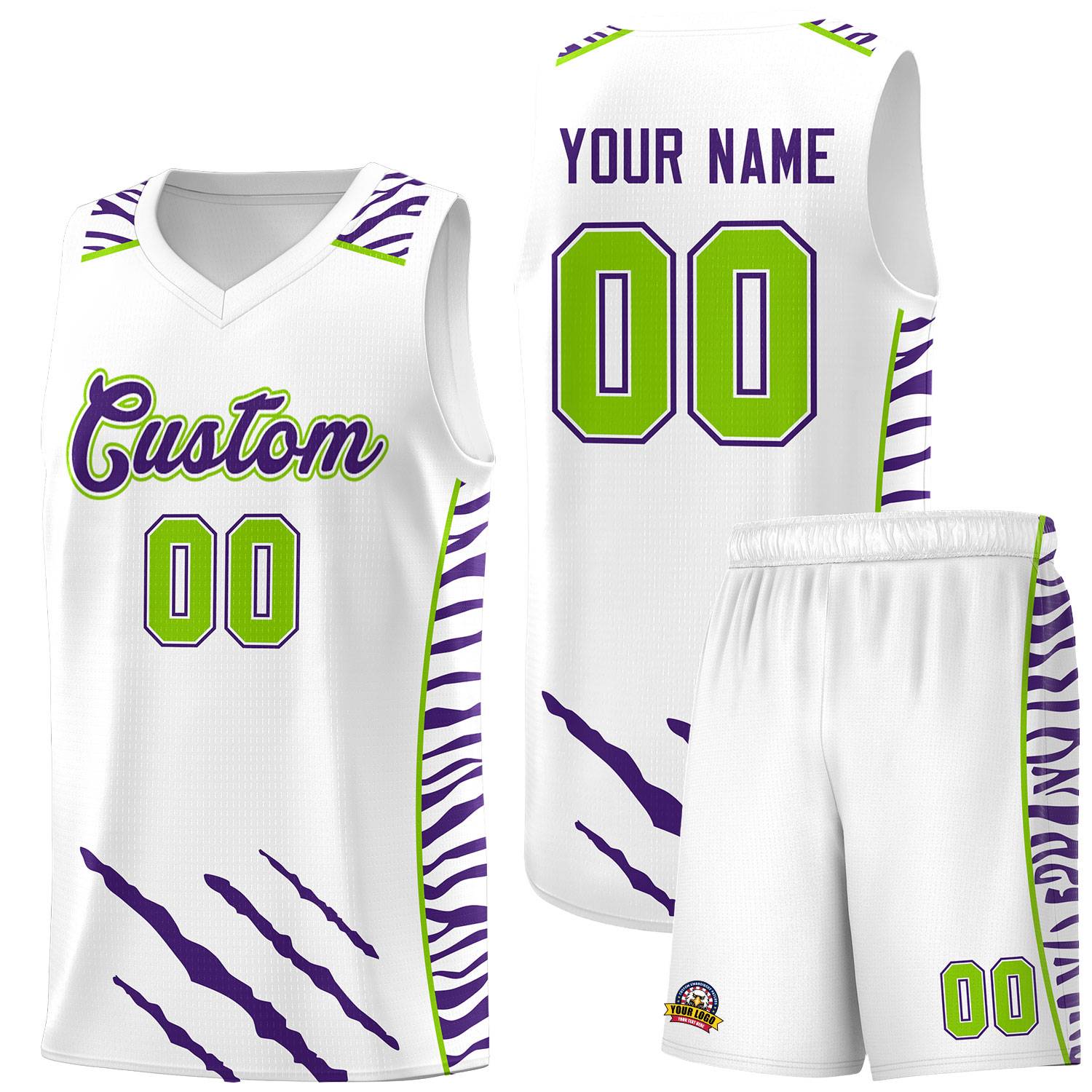 Custom White Personalized Tiger Claw Pattern Sports Uniform Basketball Jersey