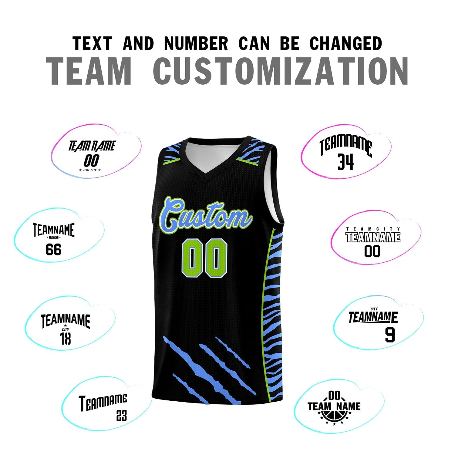 Custom Black Personalized Tiger Claw Pattern Sports Uniform Basketball Jersey