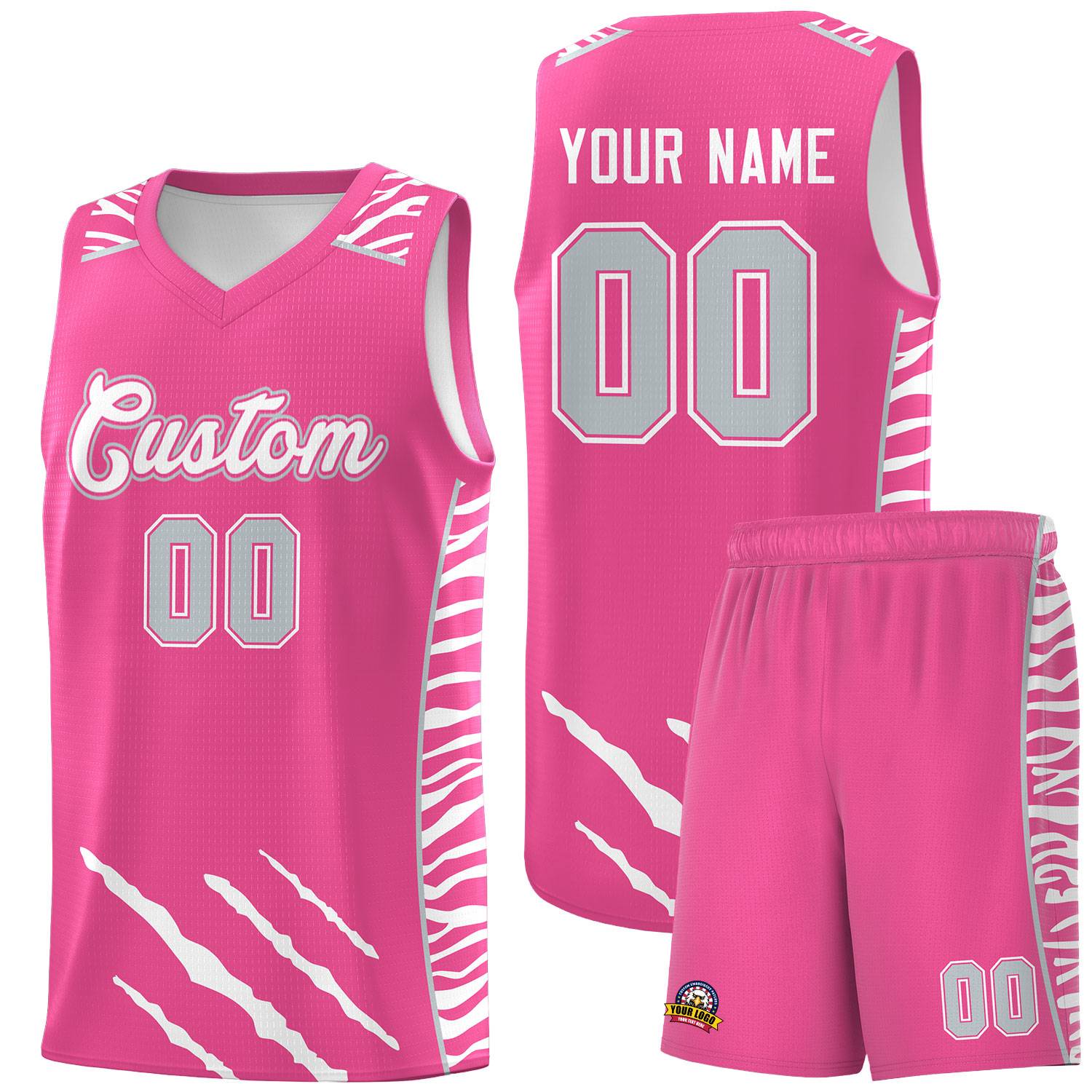 Custom Pink Personalized Tiger Claw Pattern Sports Uniform Basketball Jersey
