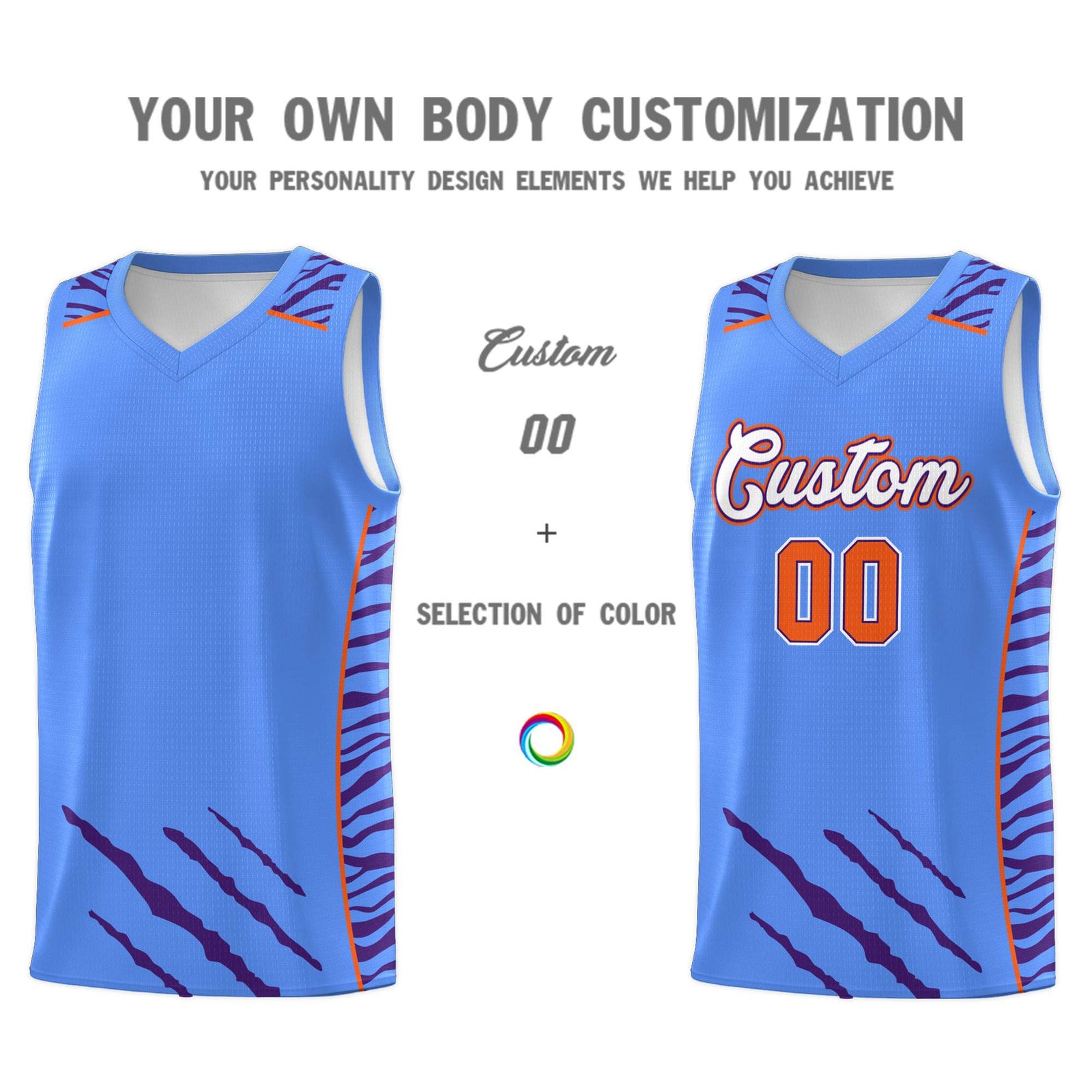 Custom Powder Blue Personalized Tiger Claw Pattern Sports Uniform Basketball Jersey