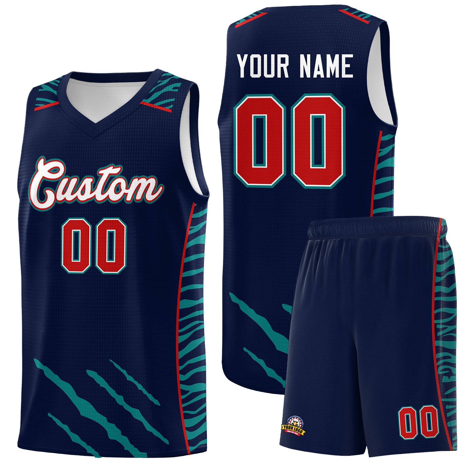 Custom Navy Personalized Tiger Claw Pattern Sports Uniform Basketball Jersey