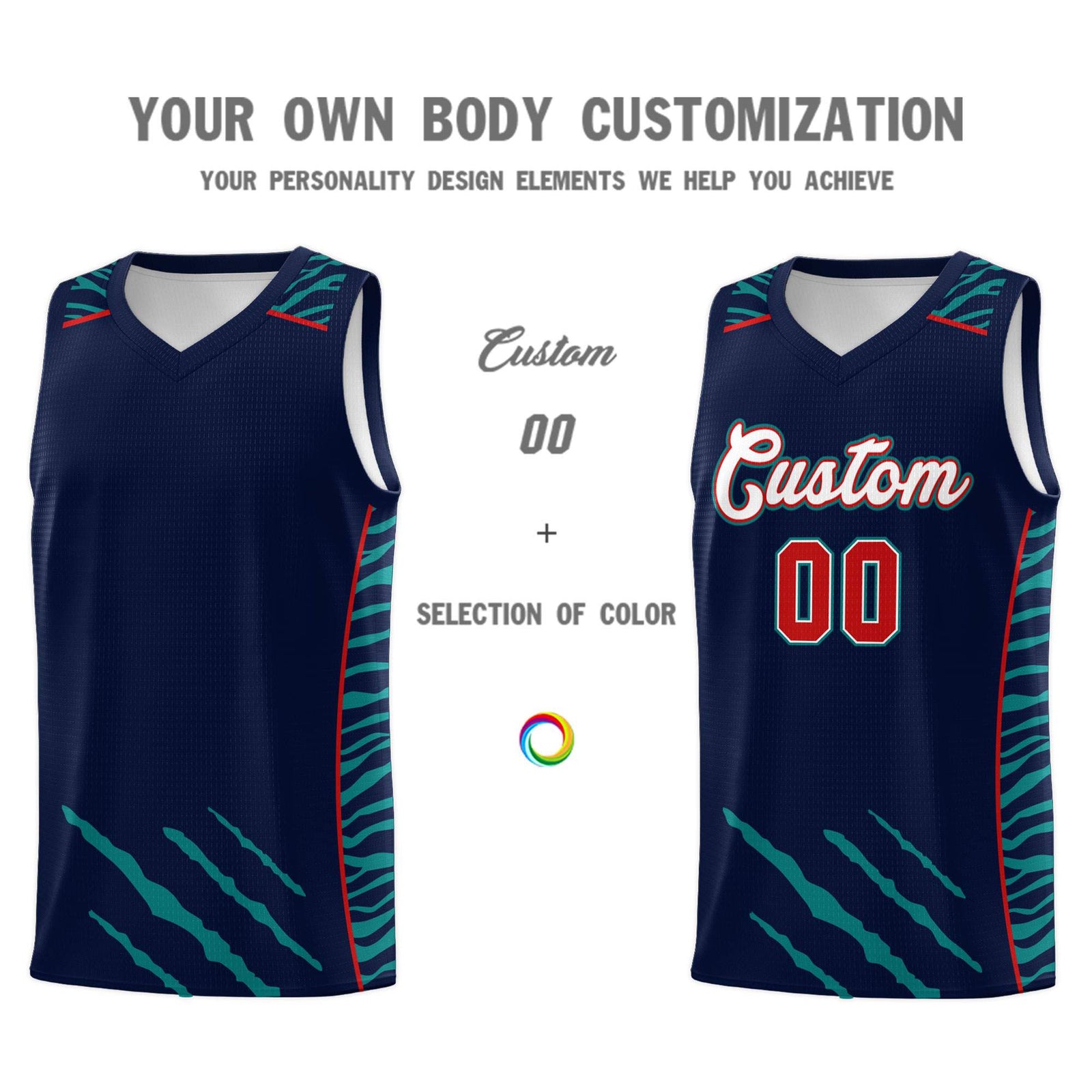 Custom Navy Personalized Tiger Claw Pattern Sports Uniform Basketball Jersey