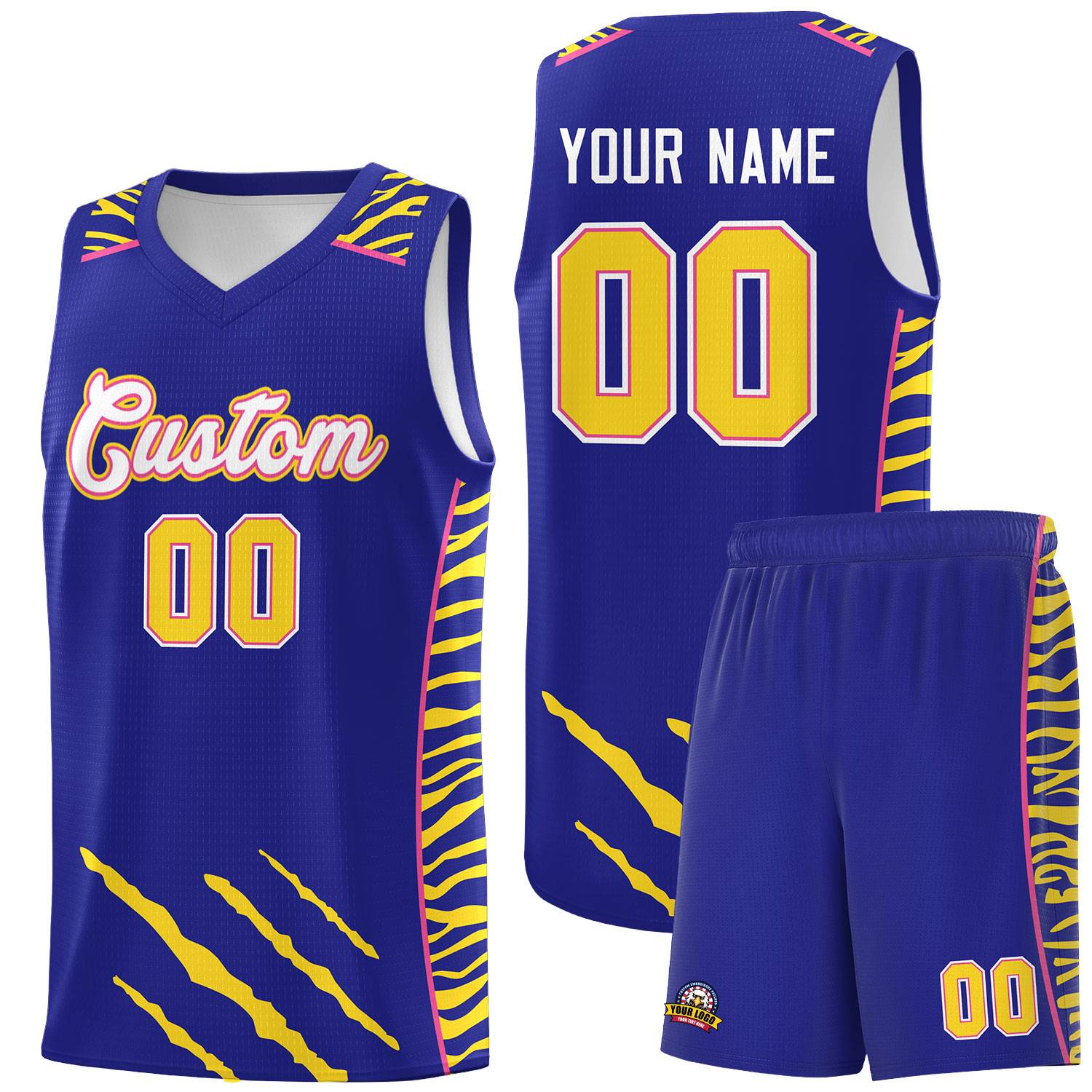 Custom Royal Personalized Tiger Claw Pattern Sports Uniform Basketball Jersey