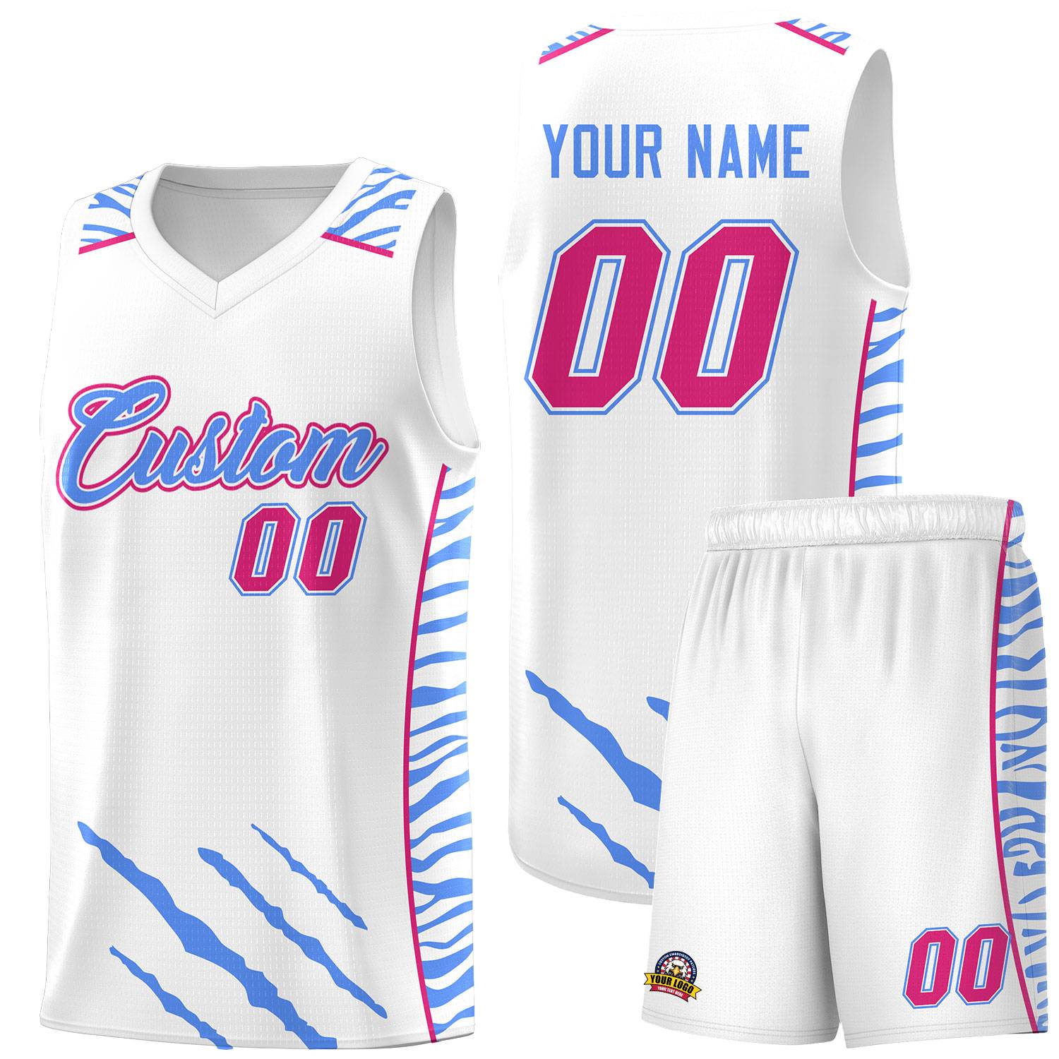 Custom White Personalized Tiger Claw Pattern Sports Uniform Basketball Jersey