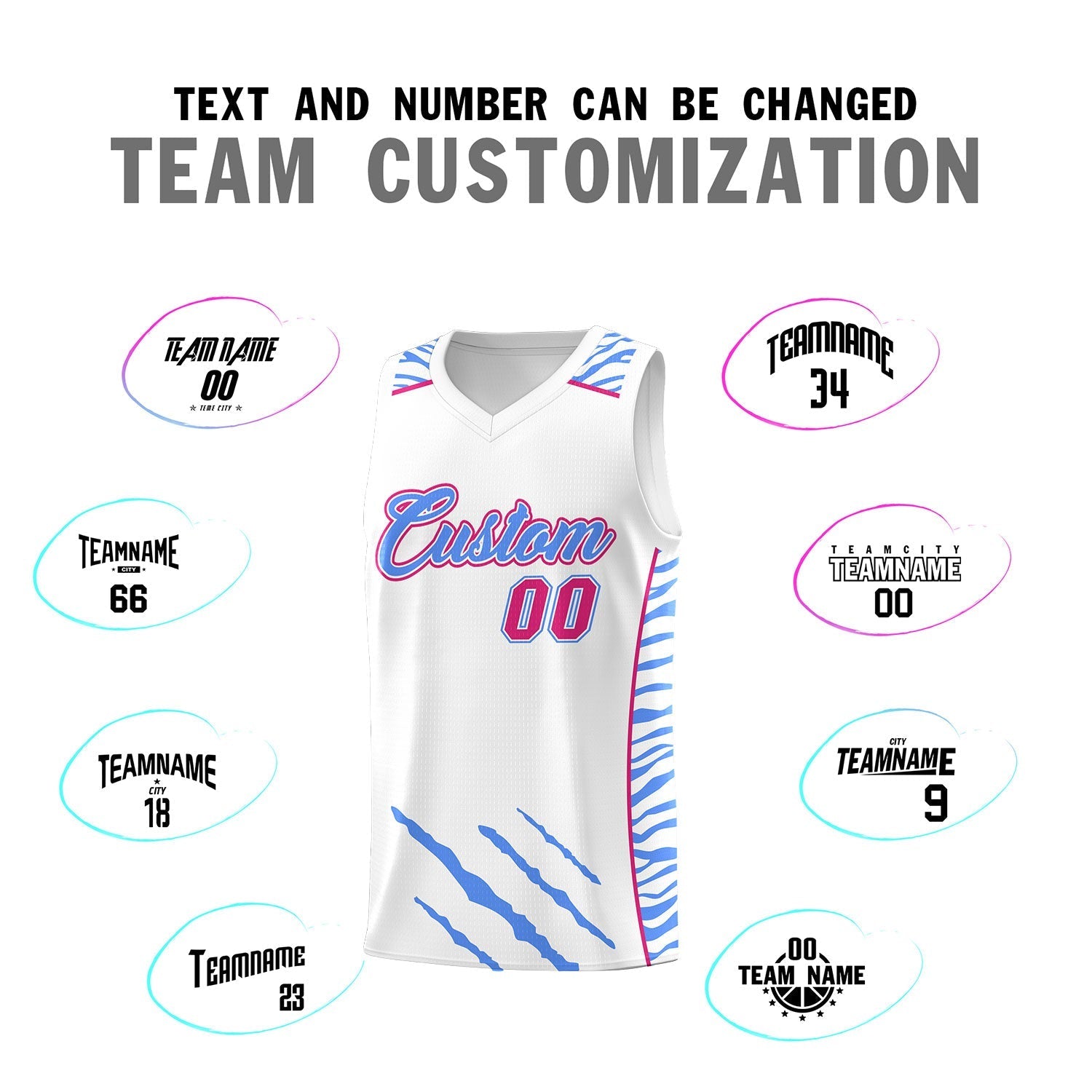 Custom White Personalized Tiger Claw Pattern Sports Uniform Basketball Jersey