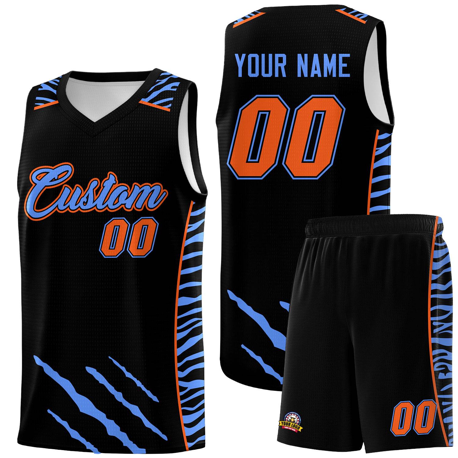 Custom Black Personalized Tiger Claw Pattern Sports Uniform Basketball Jersey