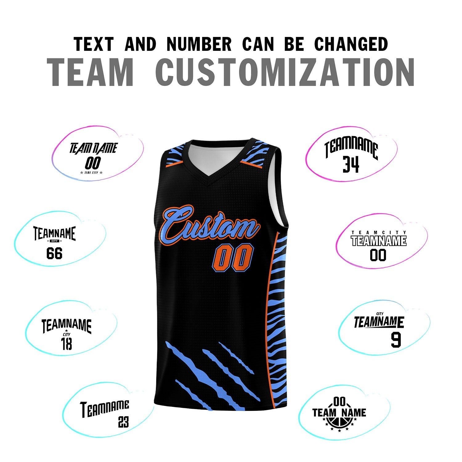 Custom Black Personalized Tiger Claw Pattern Sports Uniform Basketball Jersey