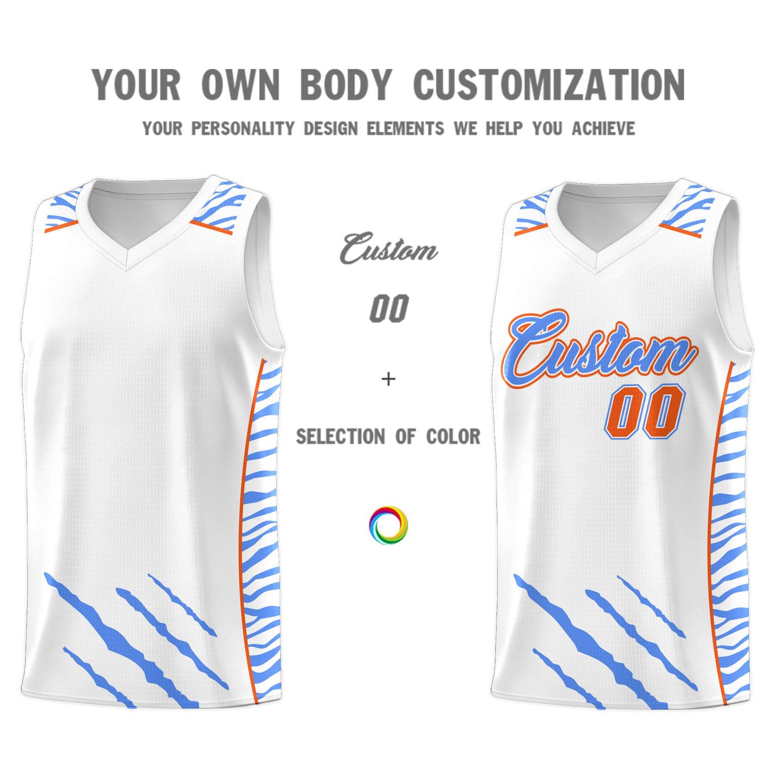 Custom White Personalized Tiger Claw Pattern Sports Uniform Basketball Jersey