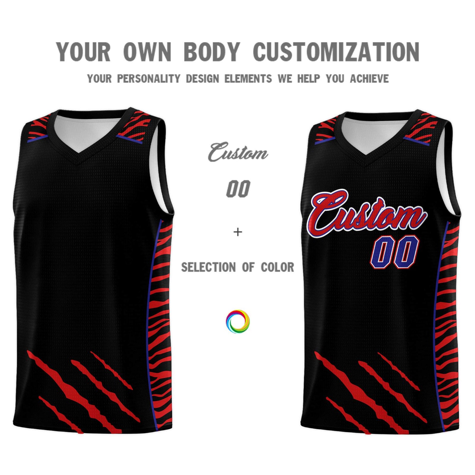 Custom Black Personalized Tiger Claw Pattern Sports Uniform Basketball Jersey