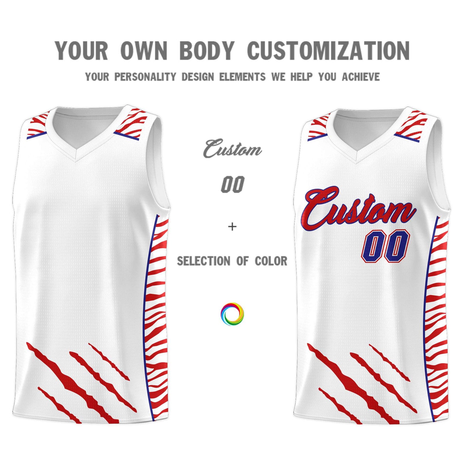 Custom White Personalized Tiger Claw Pattern Sports Uniform Basketball Jersey