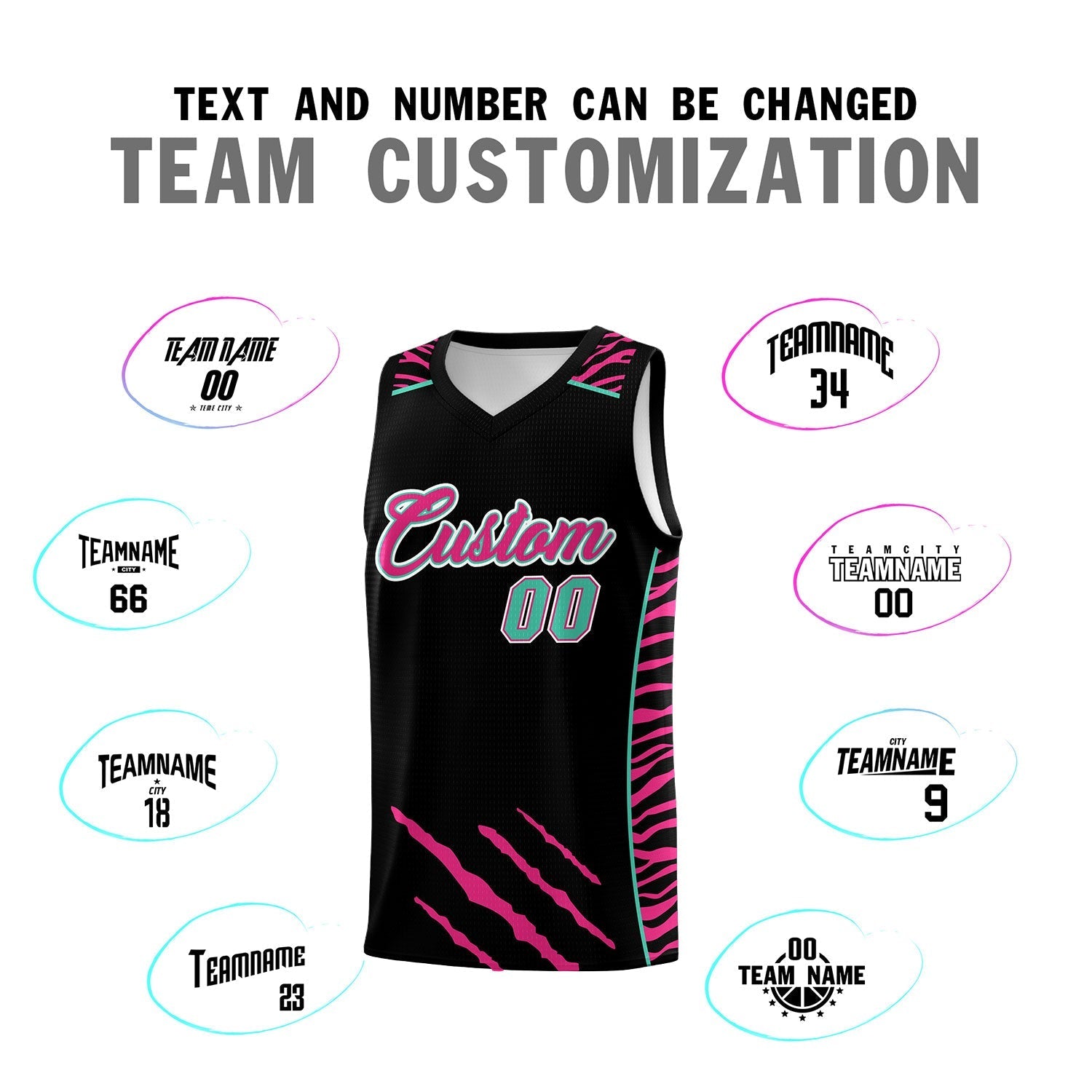 Custom Black Personalized Tiger Claw Pattern Sports Uniform Basketball Jersey