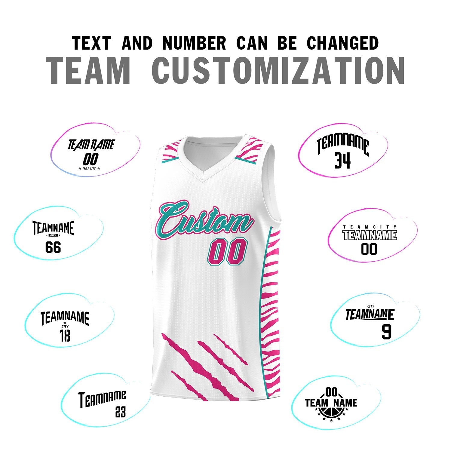 Custom White Personalized Tiger Claw Pattern Sports Uniform Basketball Jersey