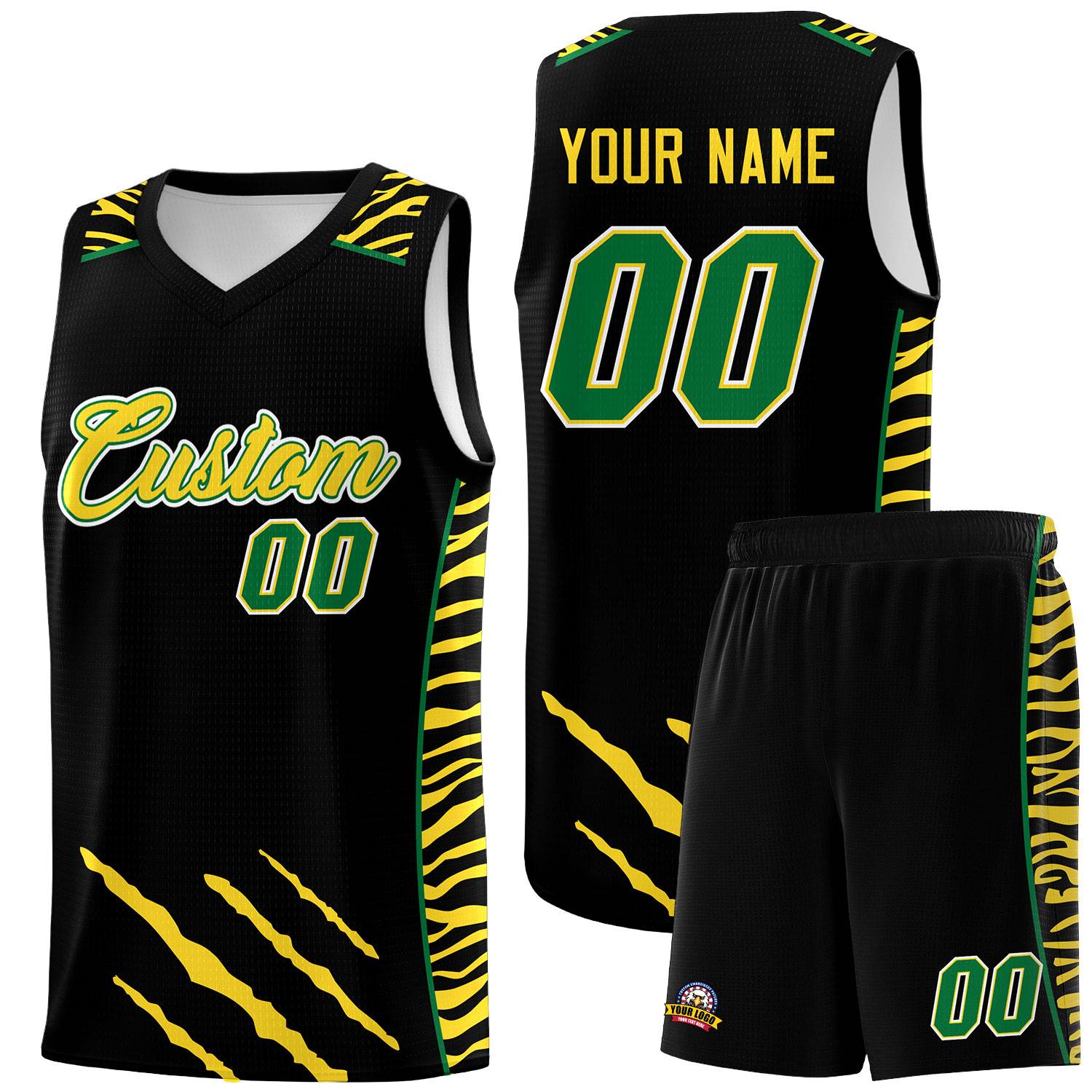 Custom Black Personalized Tiger Claw Pattern Sports Uniform Basketball Jersey