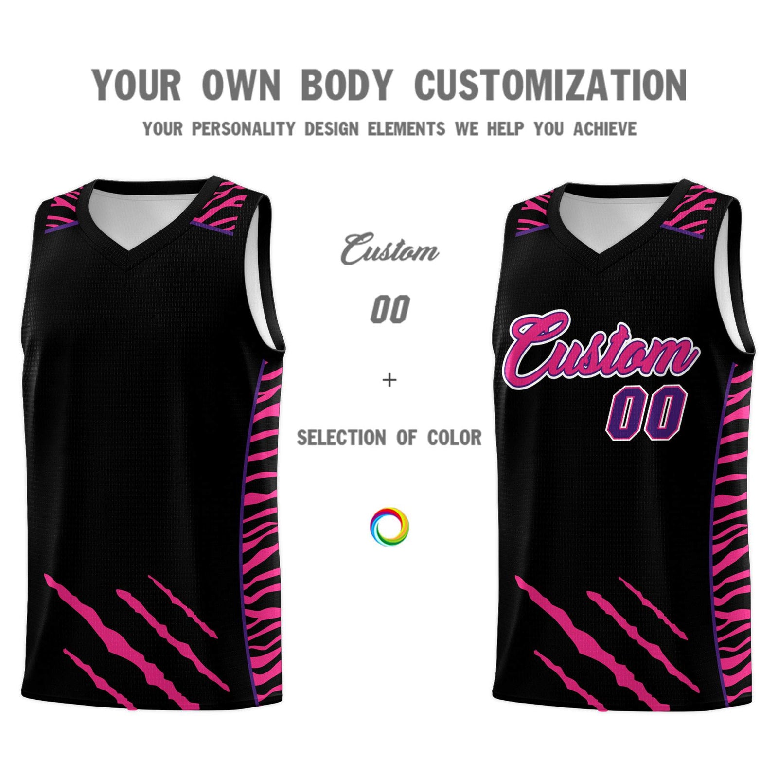 Custom Black Personalized Tiger Claw Pattern Sports Uniform Basketball Jersey