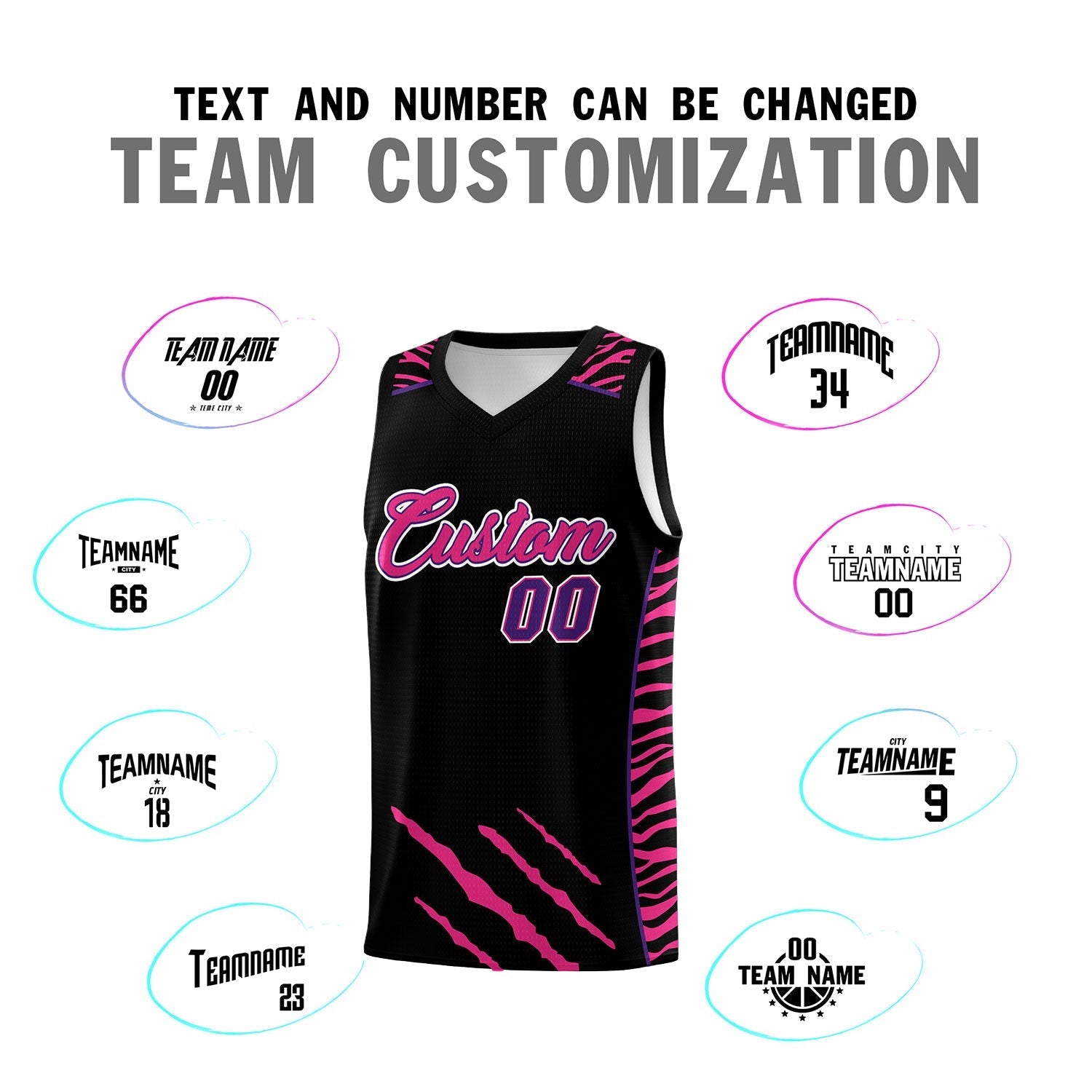 Custom Black Personalized Tiger Claw Pattern Sports Uniform Basketball Jersey