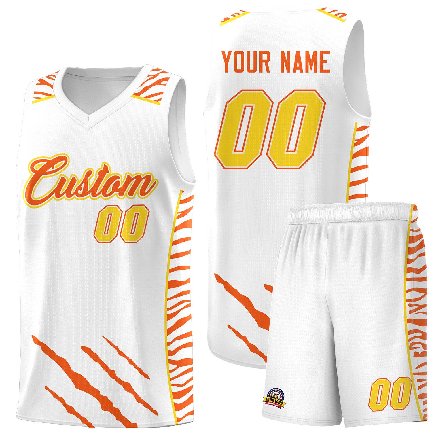 Custom White Personalized Tiger Claw Pattern Sports Uniform Basketball Jersey