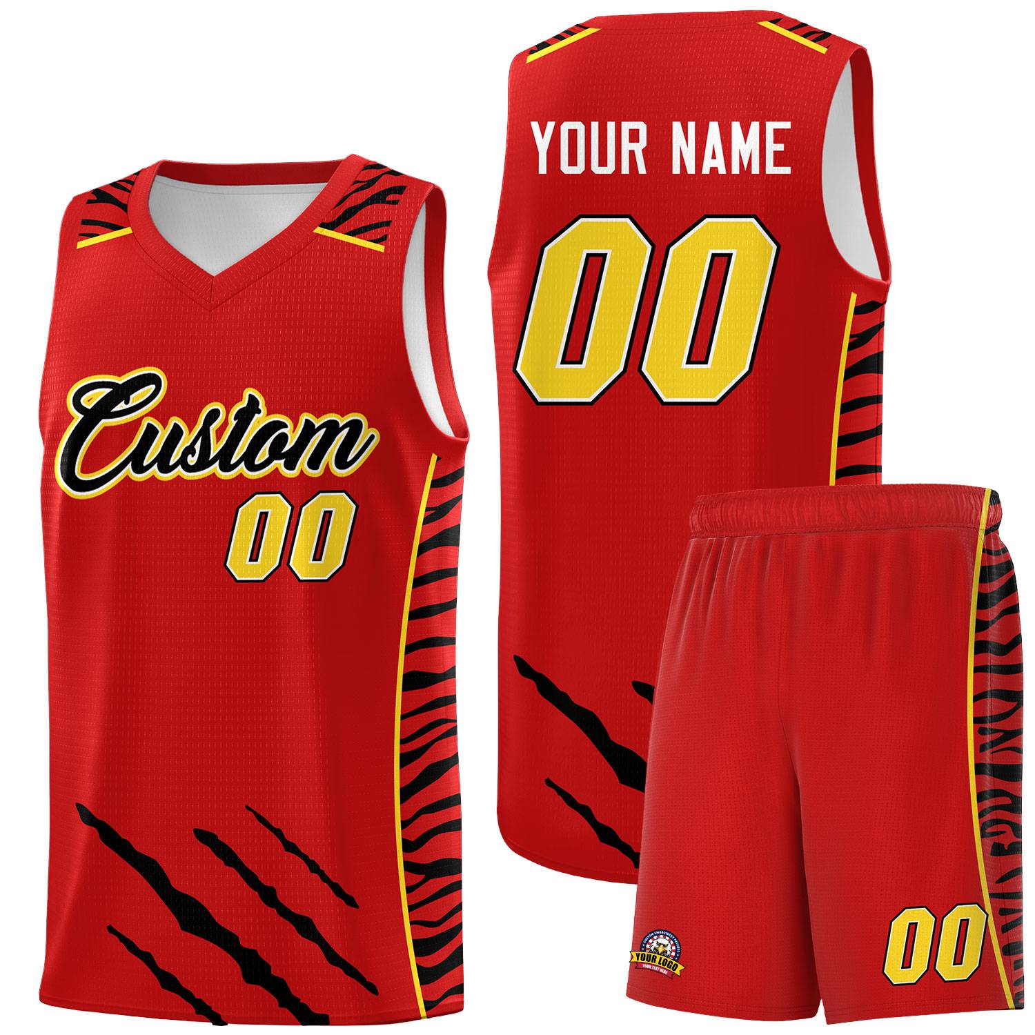 Custom Red Personalized Tiger Claw Pattern Sports Uniform Basketball Jersey
