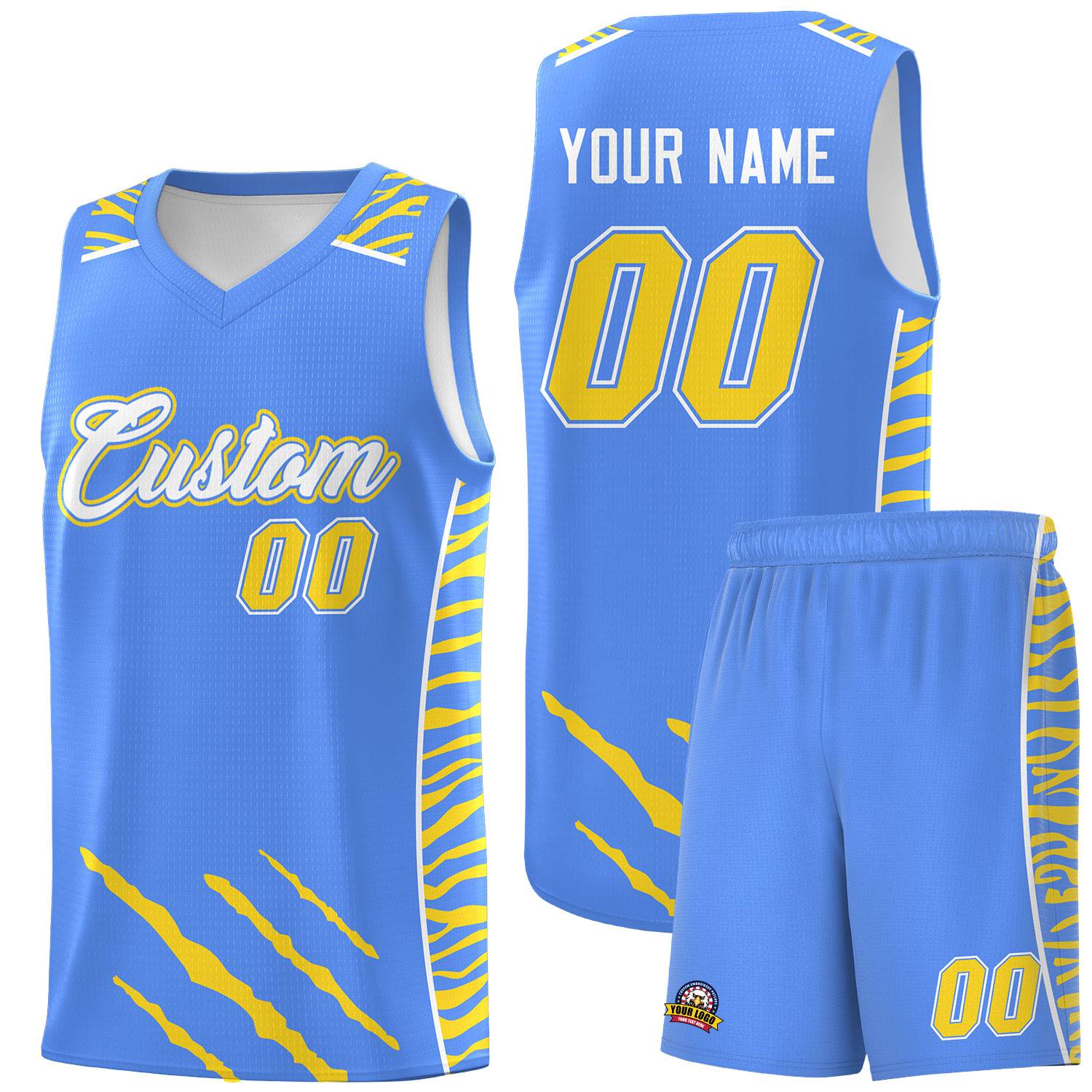Custom Powder Blue Personalized Tiger Claw Pattern Sports Uniform Basketball Jersey