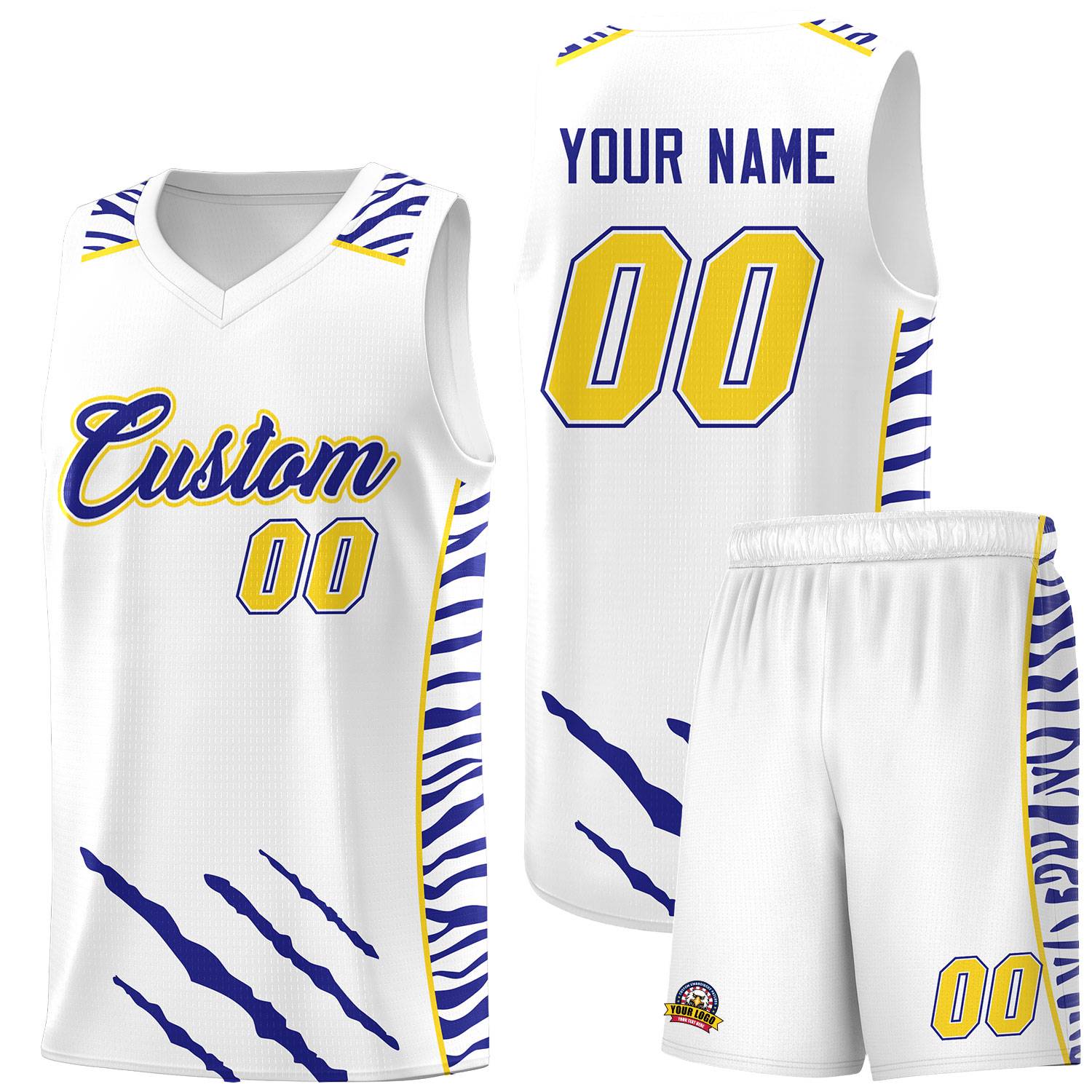 Custom White Personalized Tiger Claw Pattern Sports Uniform Basketball Jersey