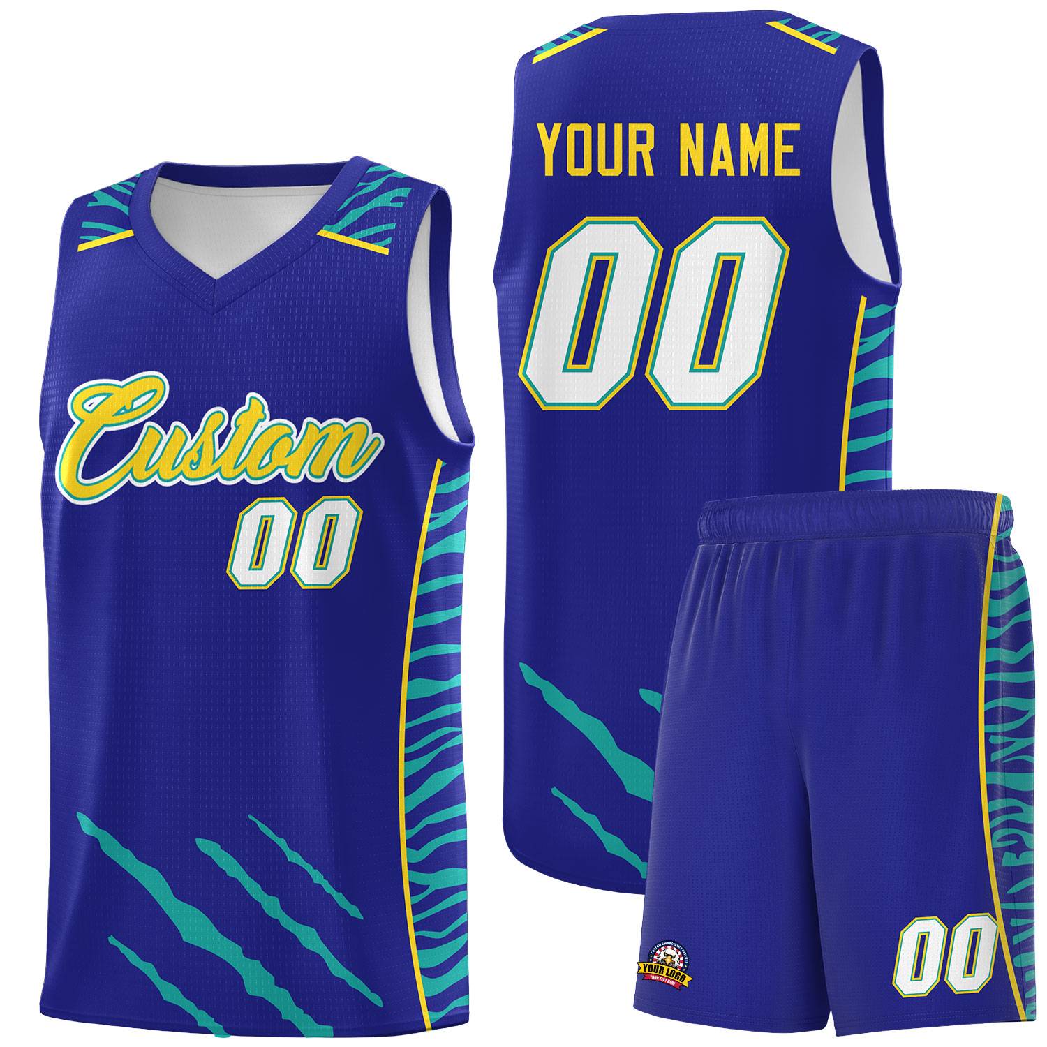 Custom Royal Personalized Tiger Claw Pattern Sports Uniform Basketball Jersey