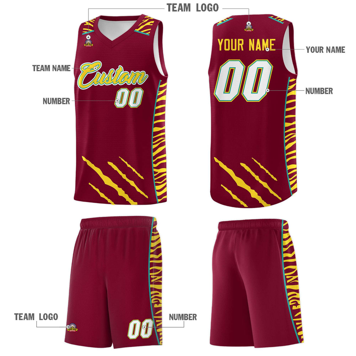 Custom Crimson Personalized Tiger Claw Pattern Sports Uniform Basketball Jersey