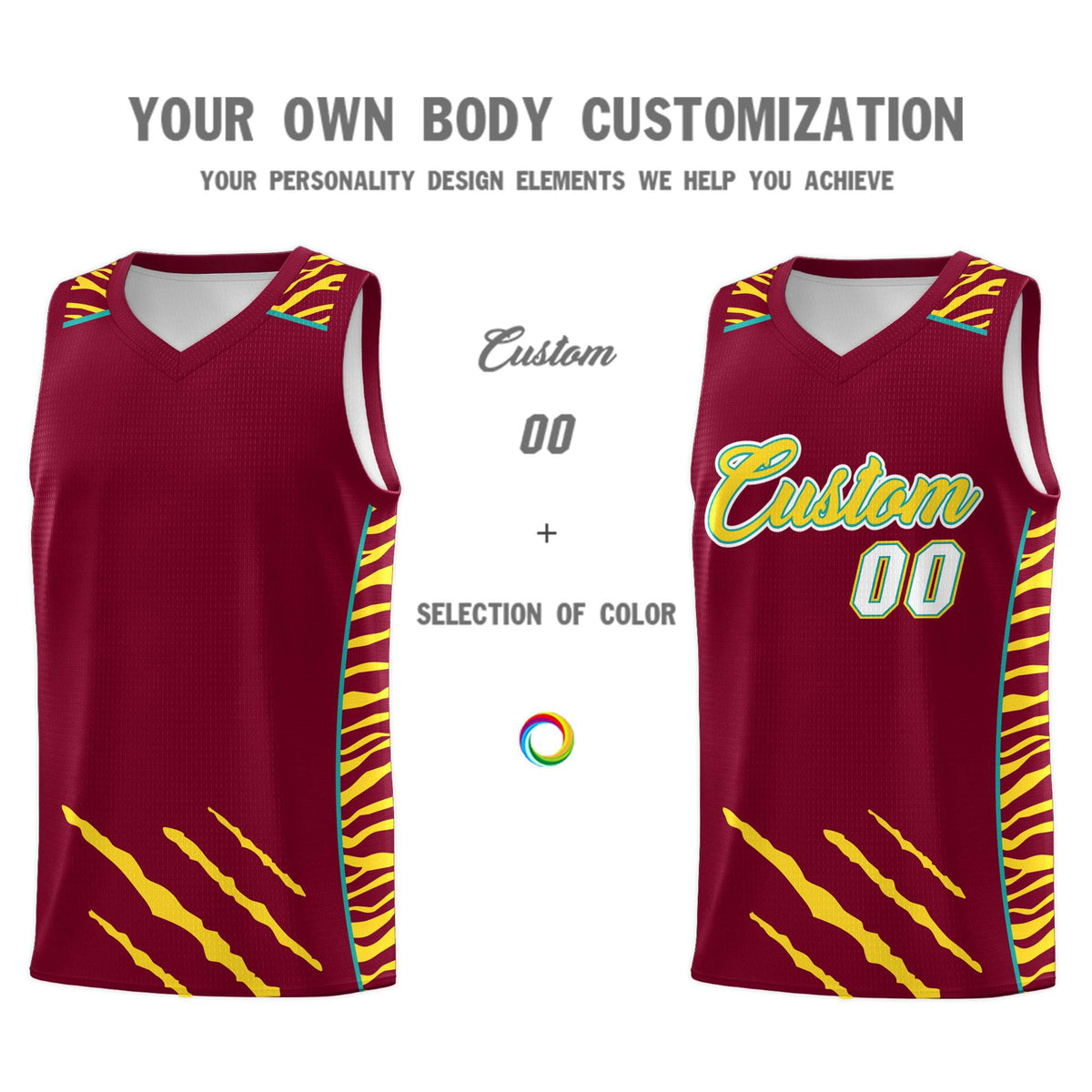 Custom Crimson Personalized Tiger Claw Pattern Sports Uniform Basketball Jersey