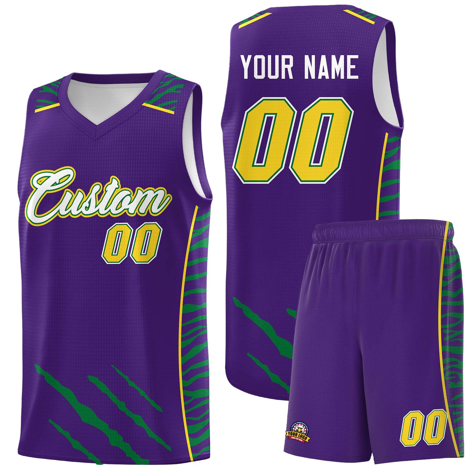 Custom Purple Personalized Tiger Claw Pattern Sports Uniform Basketball Jersey