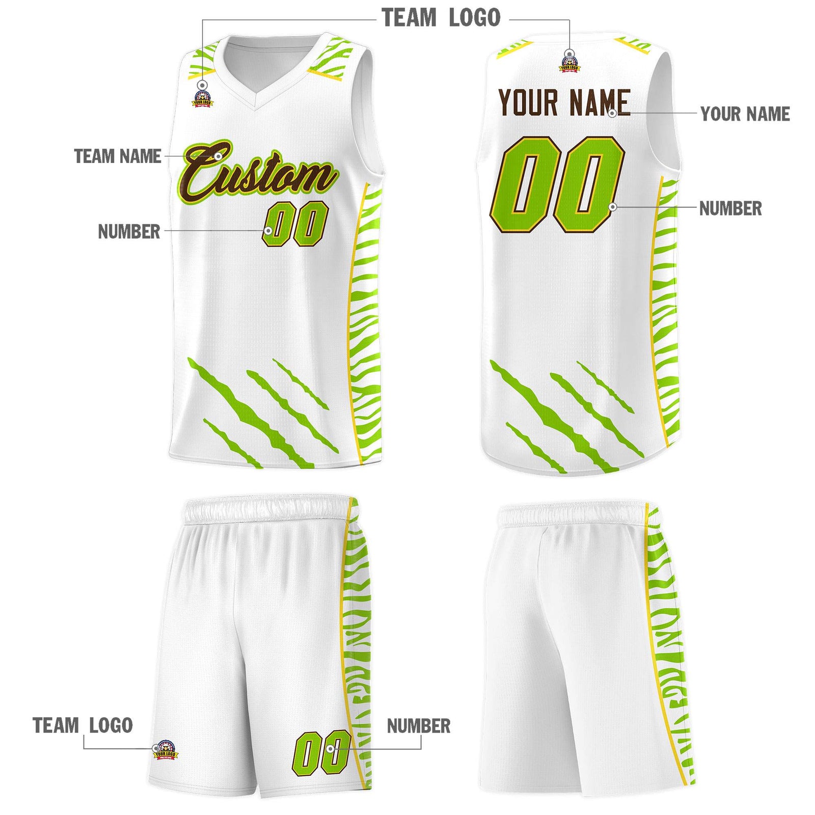 Custom White Personalized Tiger Claw Pattern Sports Uniform Basketball Jersey