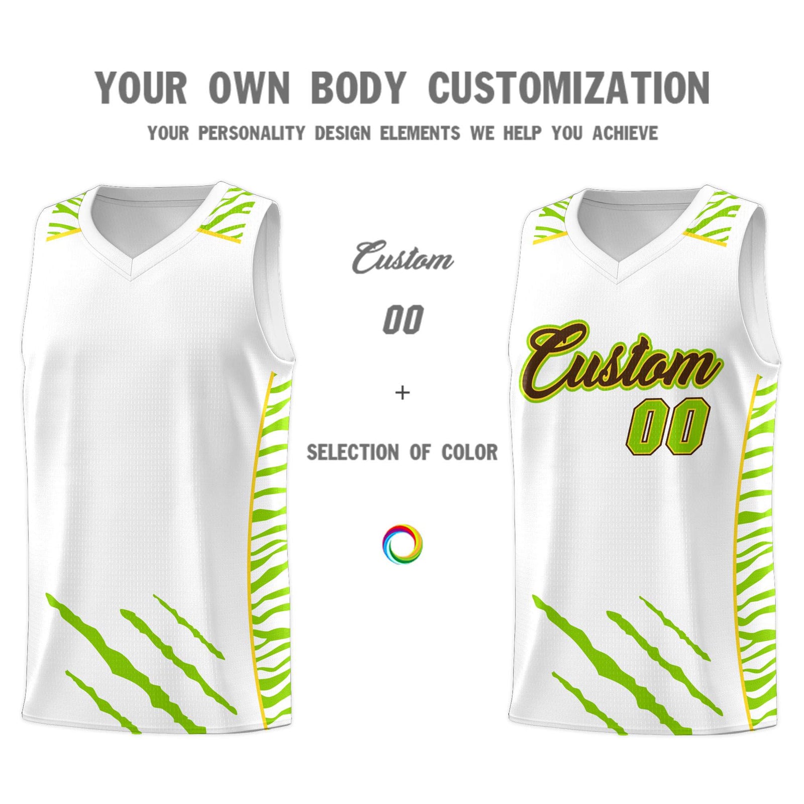 Custom White Personalized Tiger Claw Pattern Sports Uniform Basketball Jersey