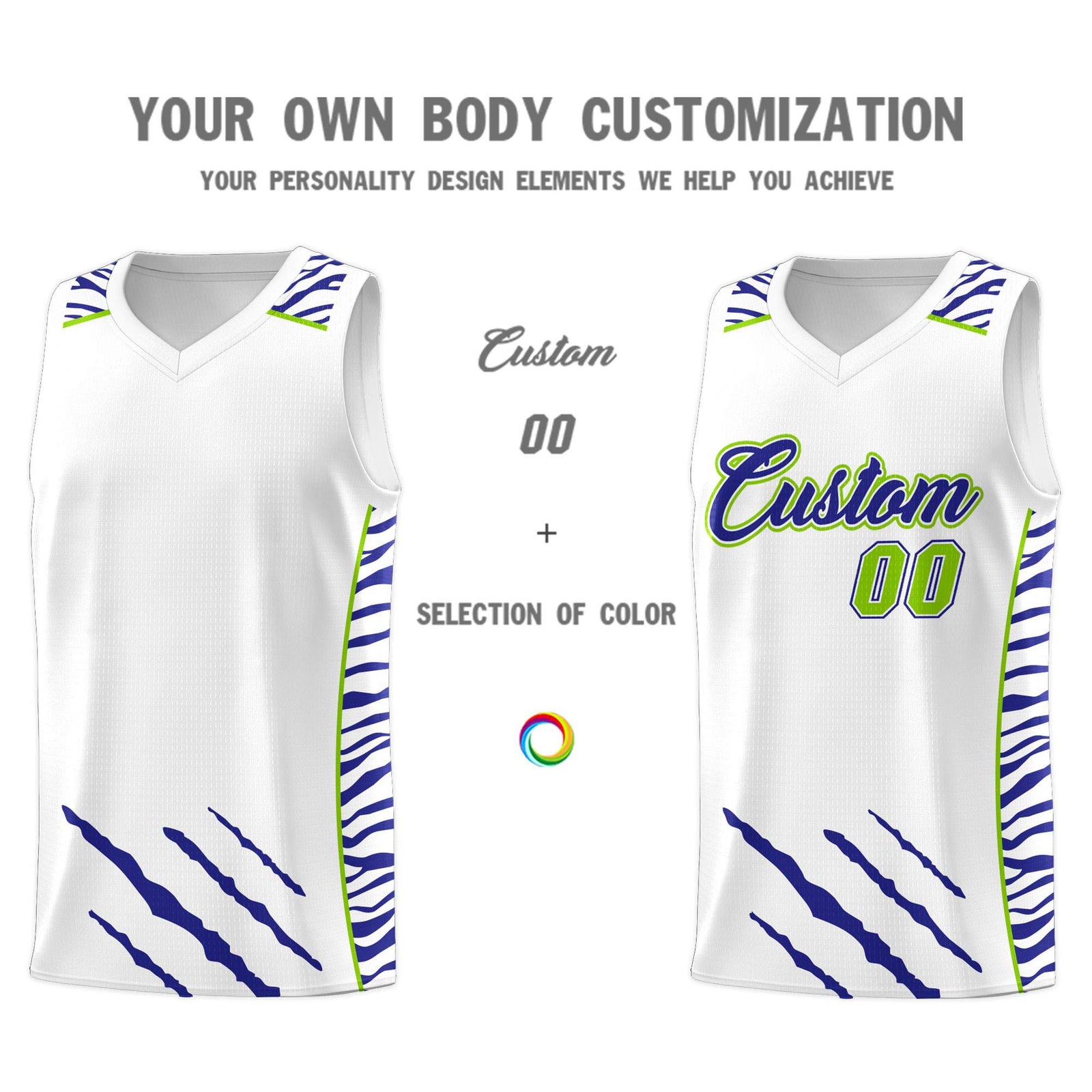 Custom White Personalized Tiger Claw Pattern Sports Uniform Basketball Jersey