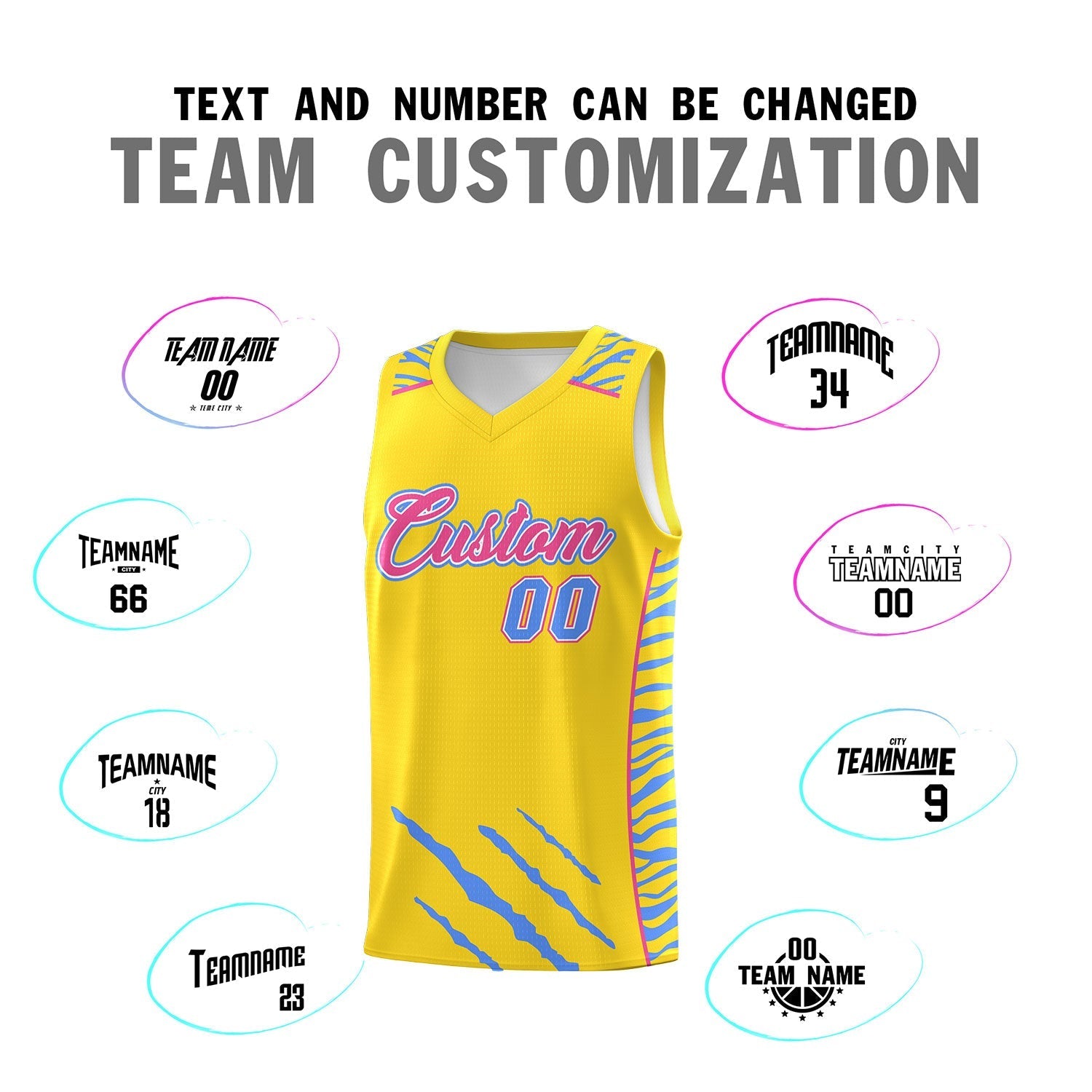 Custom Gold Personalized Tiger Claw Pattern Sports Uniform Basketball Jersey